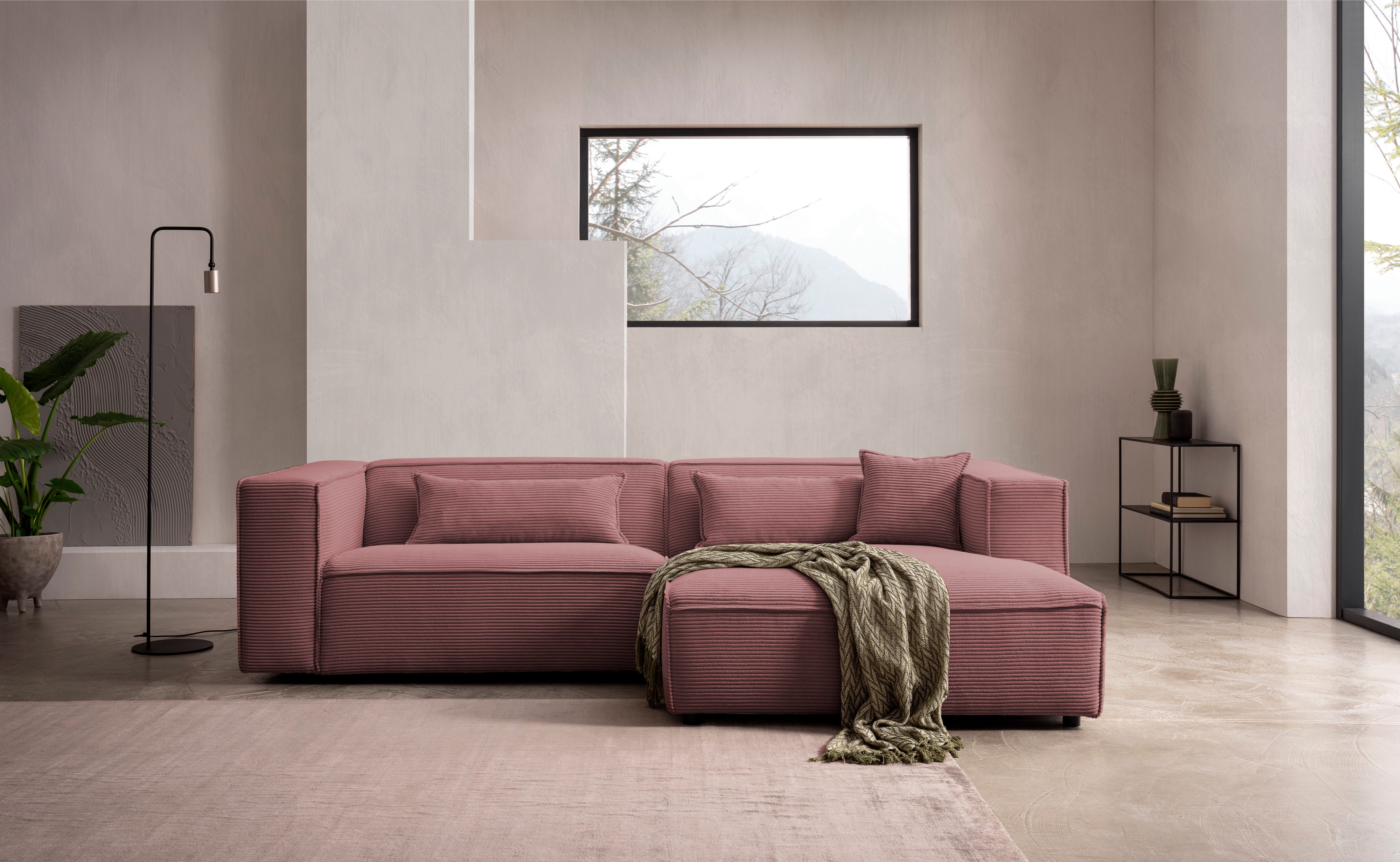 LeGer Home by Lena Gercke Hoekbank PIARA met biesnaad in cord of linnenlook, moderne bank in L-vorm keuze ottomaan rechts/links, zwarte voeten, comfortabel zitcomfort