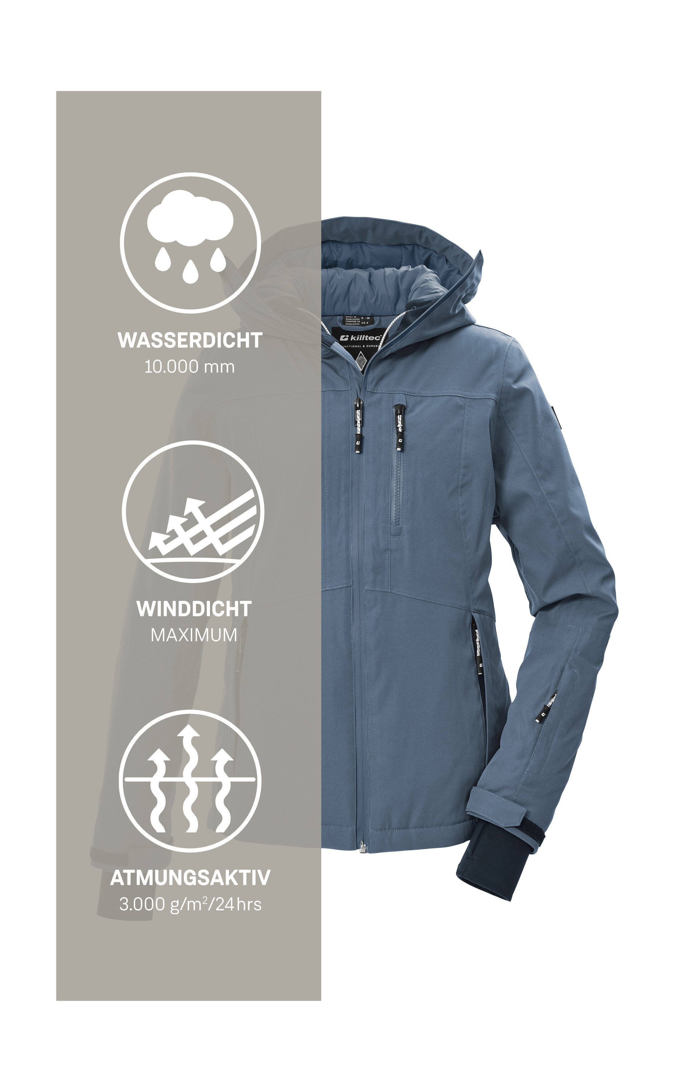 Killtec Ski-jack KSW 276 WMN SKI JCKT Waterdichte damesjas met sneeuwvanger, ademend vermogen en zakken