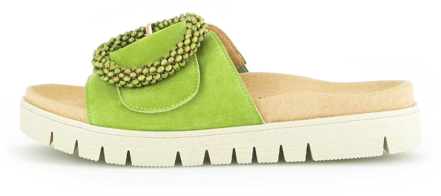 Gabor Slippers , plateau, zomerschoen, slippers met sierparels aan de decoratieve gesp