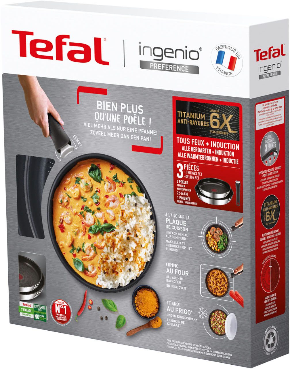 Tefal Pannenset Ingenio Preference opvouwbaar, anti-aanbakcoating, inductie, gemaakt in frankrijk, compact (set, 3-delig)