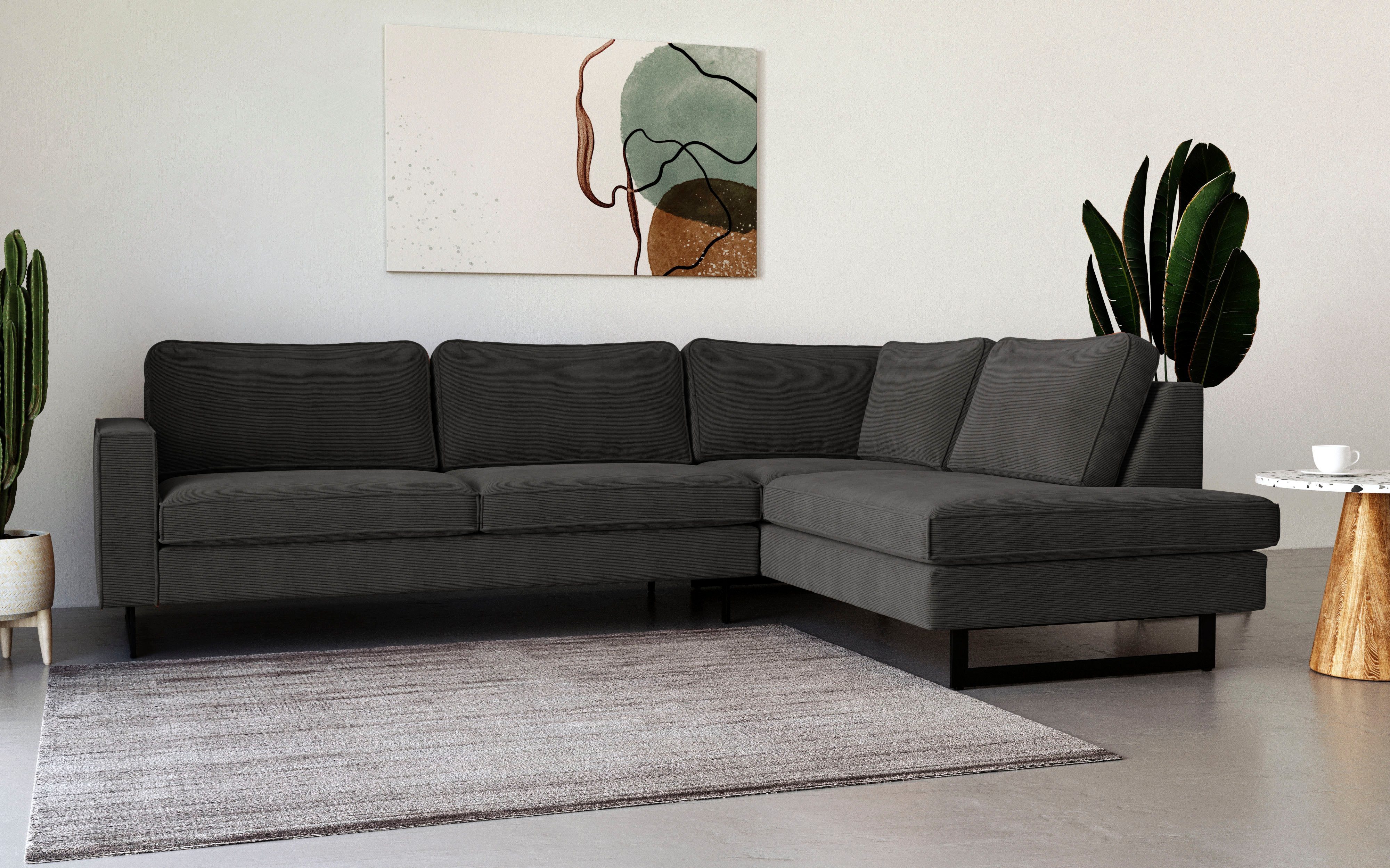 Places of Style Hoekbank Pinto, 290 cm, ottomaan links/rechts Cord, fijncord, luxe-microvezel leer en chenille grijs, hoekbanken, Ottomane rechts