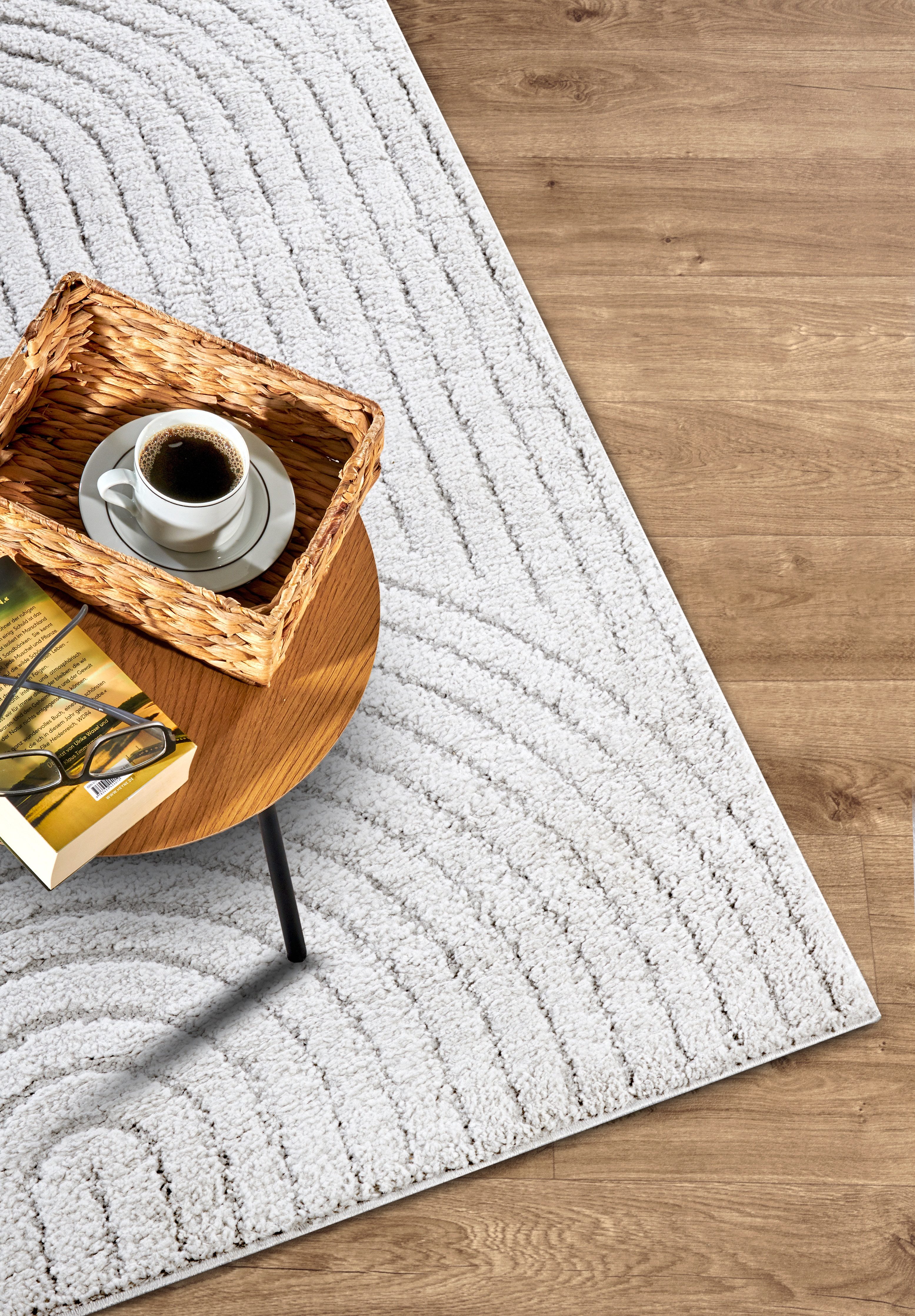 ELLE DECORATION Design-vloerkleed Cosy Panglao, ook als rond tapijt verkrijgbaar uni laagpolig, hoog-laag structuur, modern, scandi, boho, woonkamer