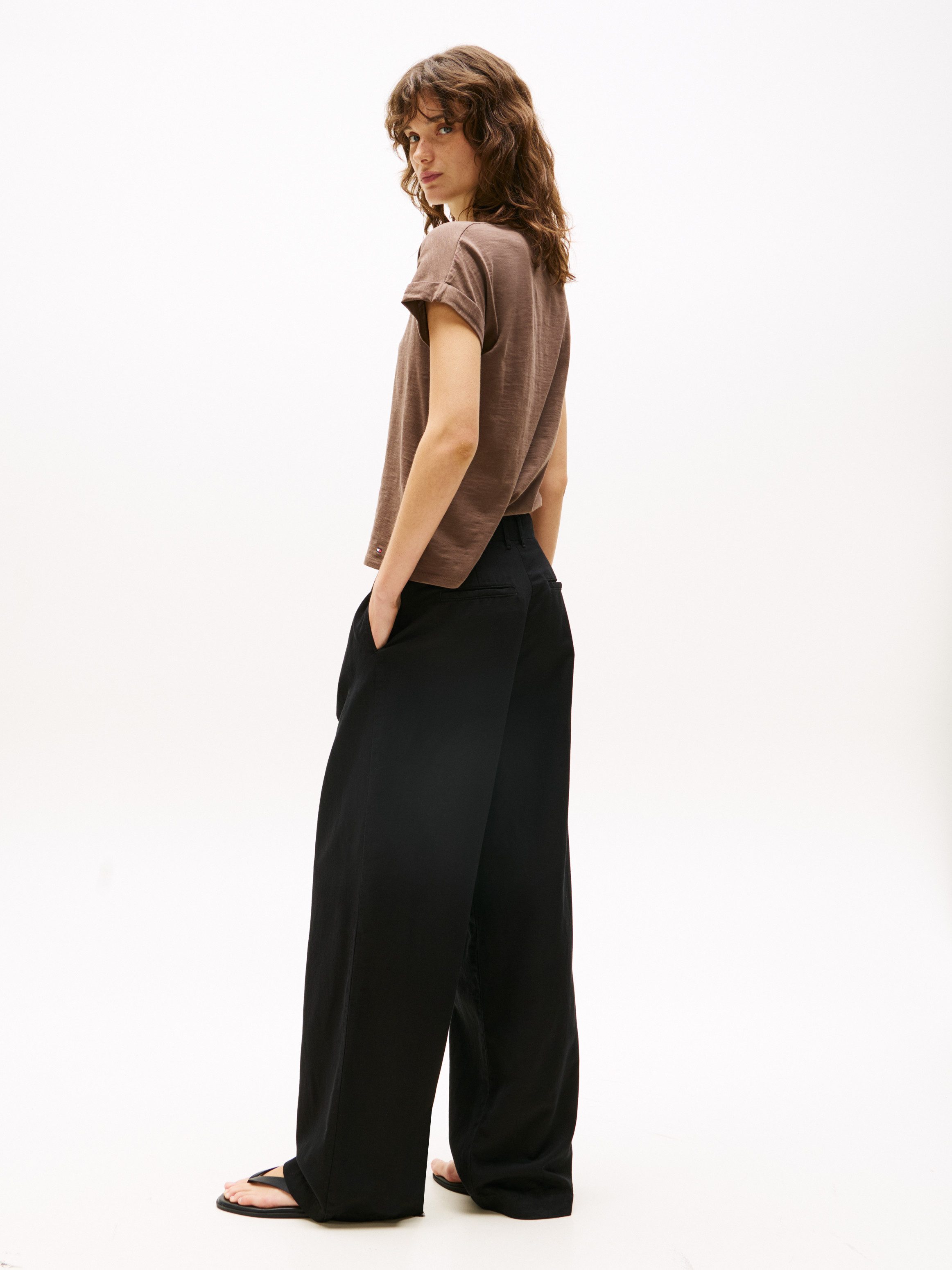 Tommy Hilfiger Geweven broek TENCEL LINEN WIDE LEG PANT