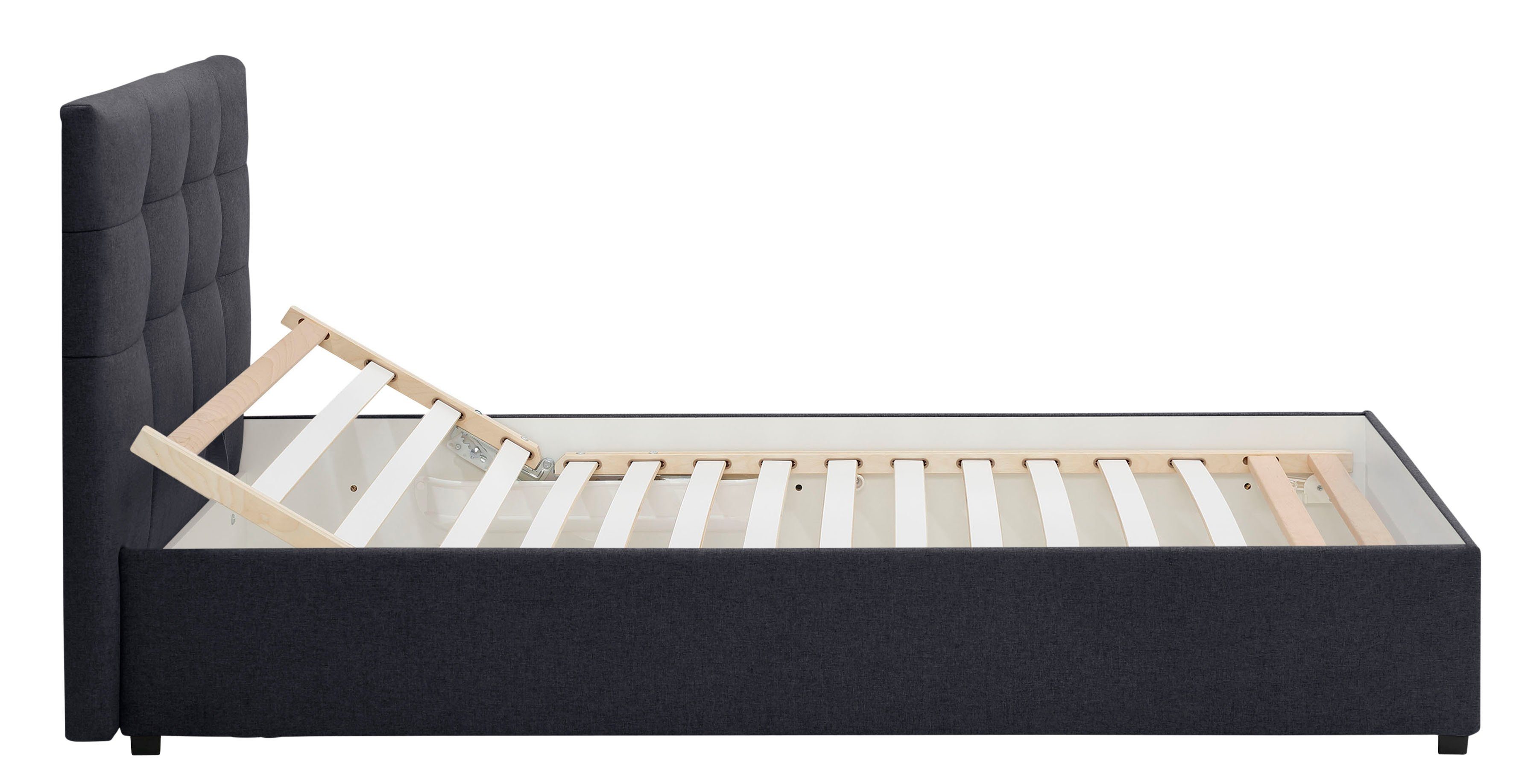 Lüttenhütt Gestoffeerd bed Endres met bedkist, naar keuze zonder matras/lattenbodem of incl. matras