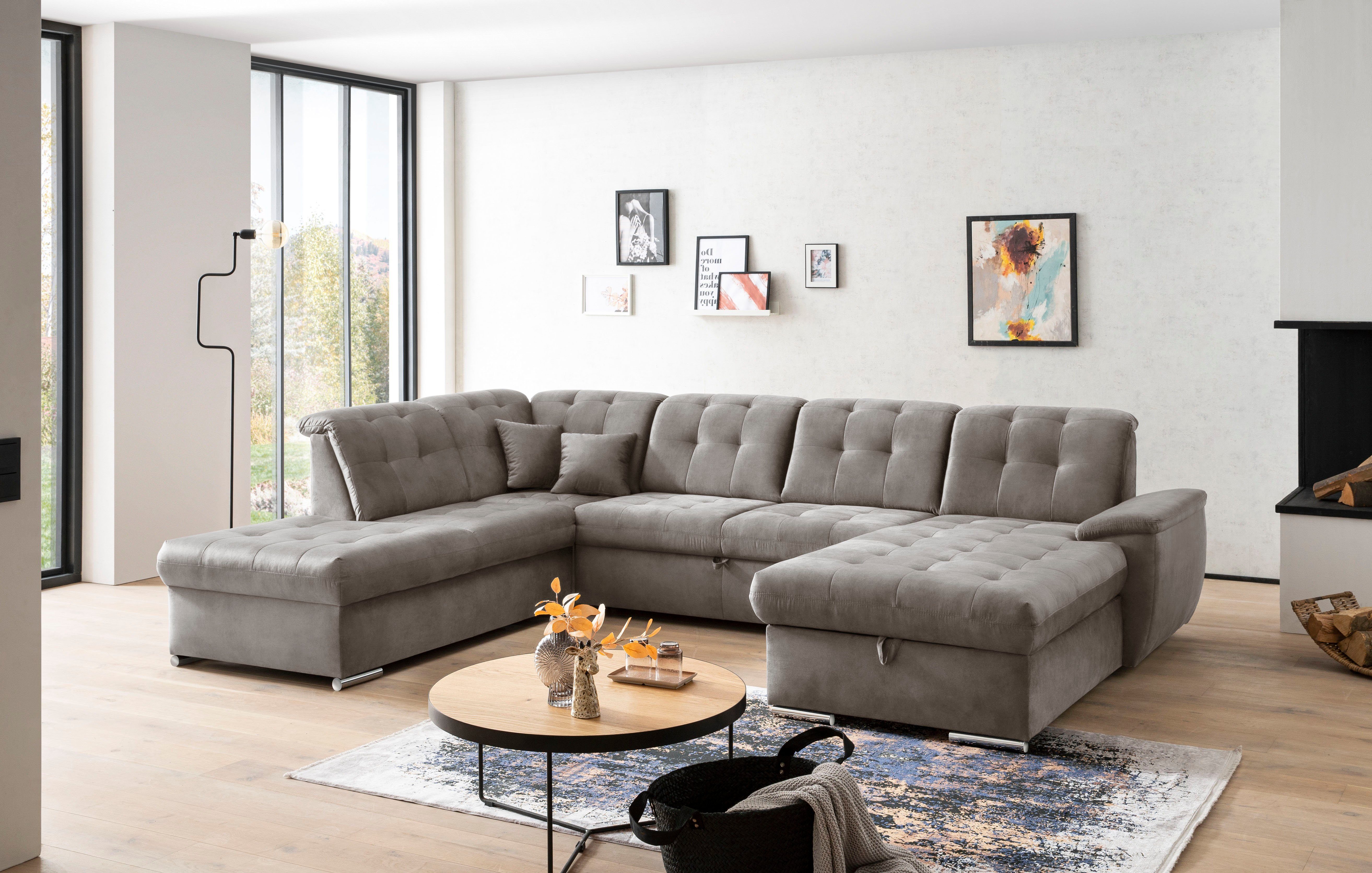 exxpo - sofa fashion Zithoek Durango, uitgebreide zit- en rugverwerking, comfortabel, U-vorm inclusief verstelbare hoofdsteun, naar keuze met slaapfunctie en bedkist (4-delig)