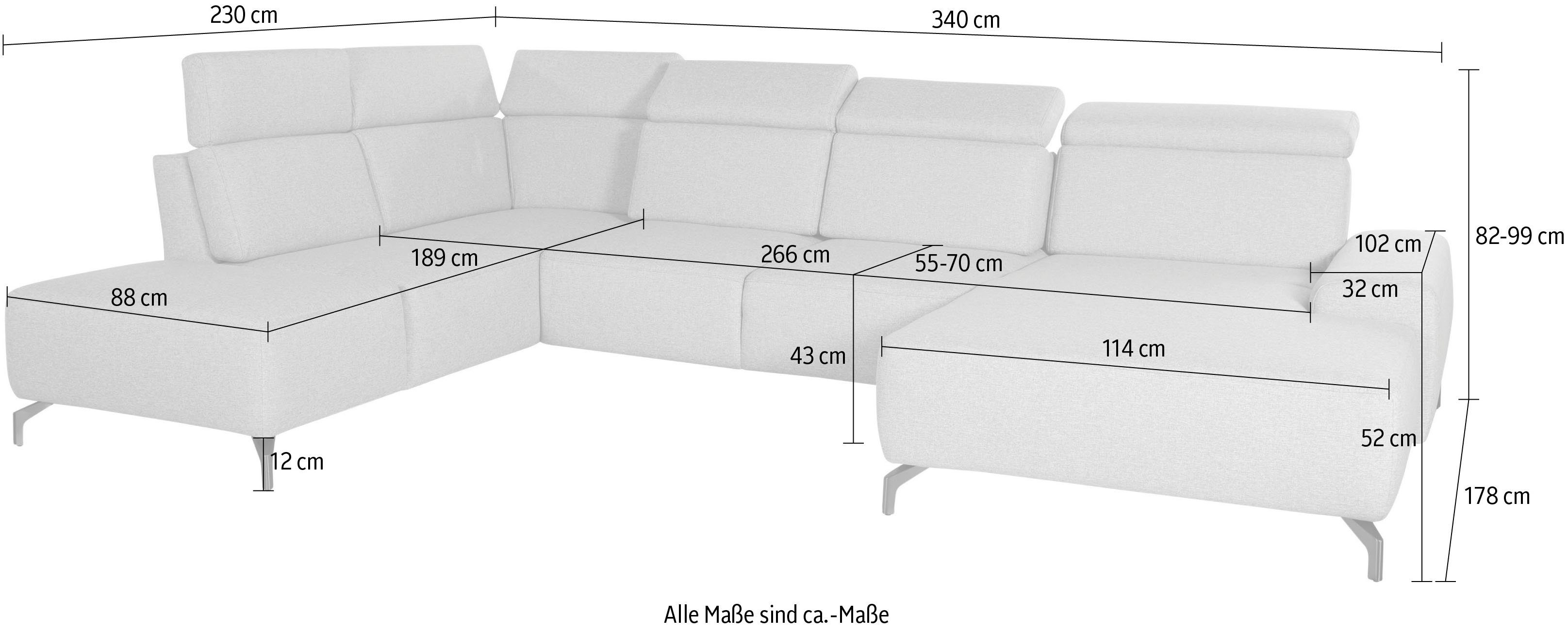 sit&more Zithoek Gizeh U-vorm 12 cm poothoogte, inclusief zitdiepteverstelling en verstelbare hoofdsteun