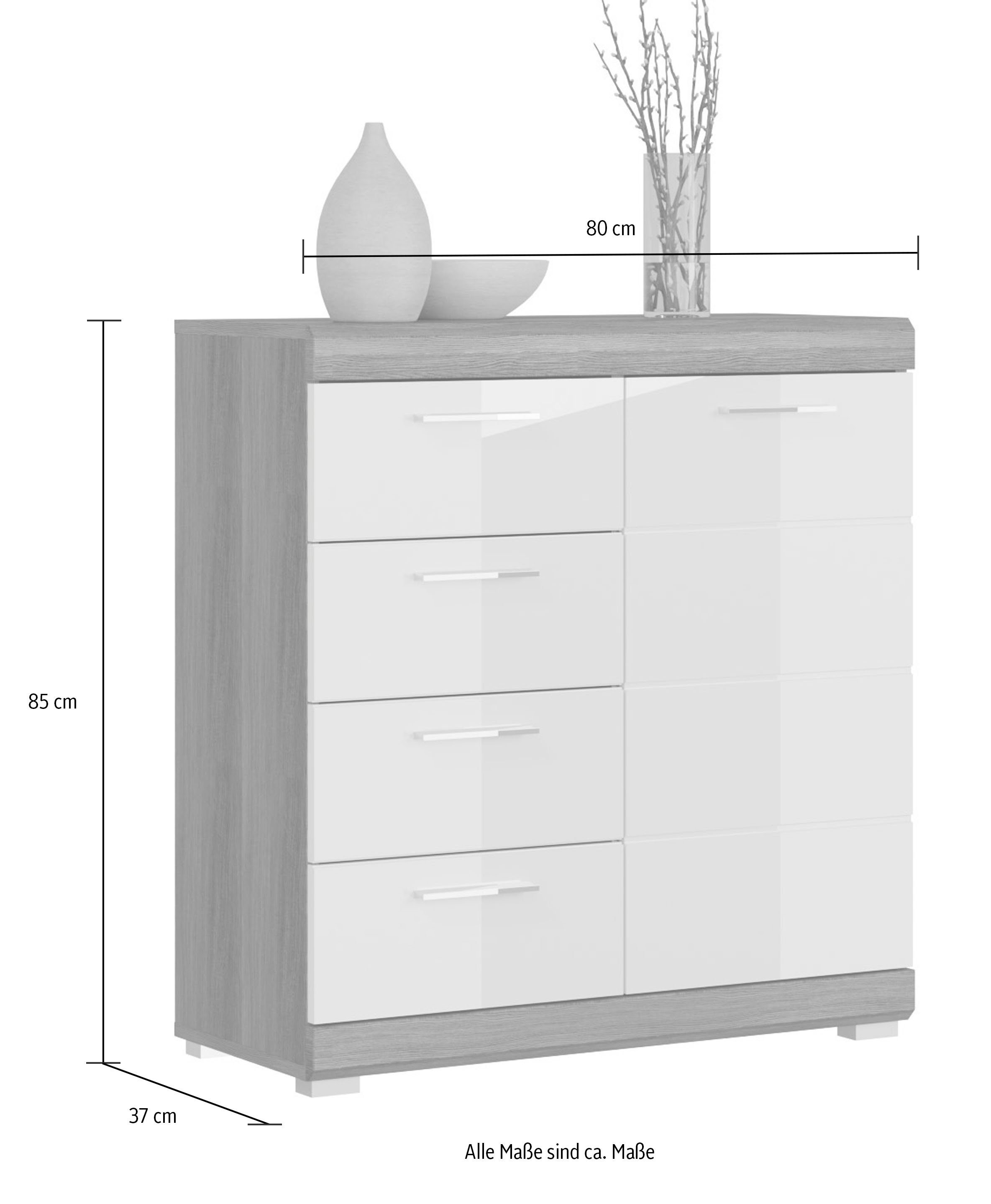 INOSIGN Kast Siena, breedte 80 cm, 1 deur, 2 legplanken, 3 vakken, 4 lades Front-groeffreesing, schoenenkommode, schoenenkast, buffetkast, sideboard