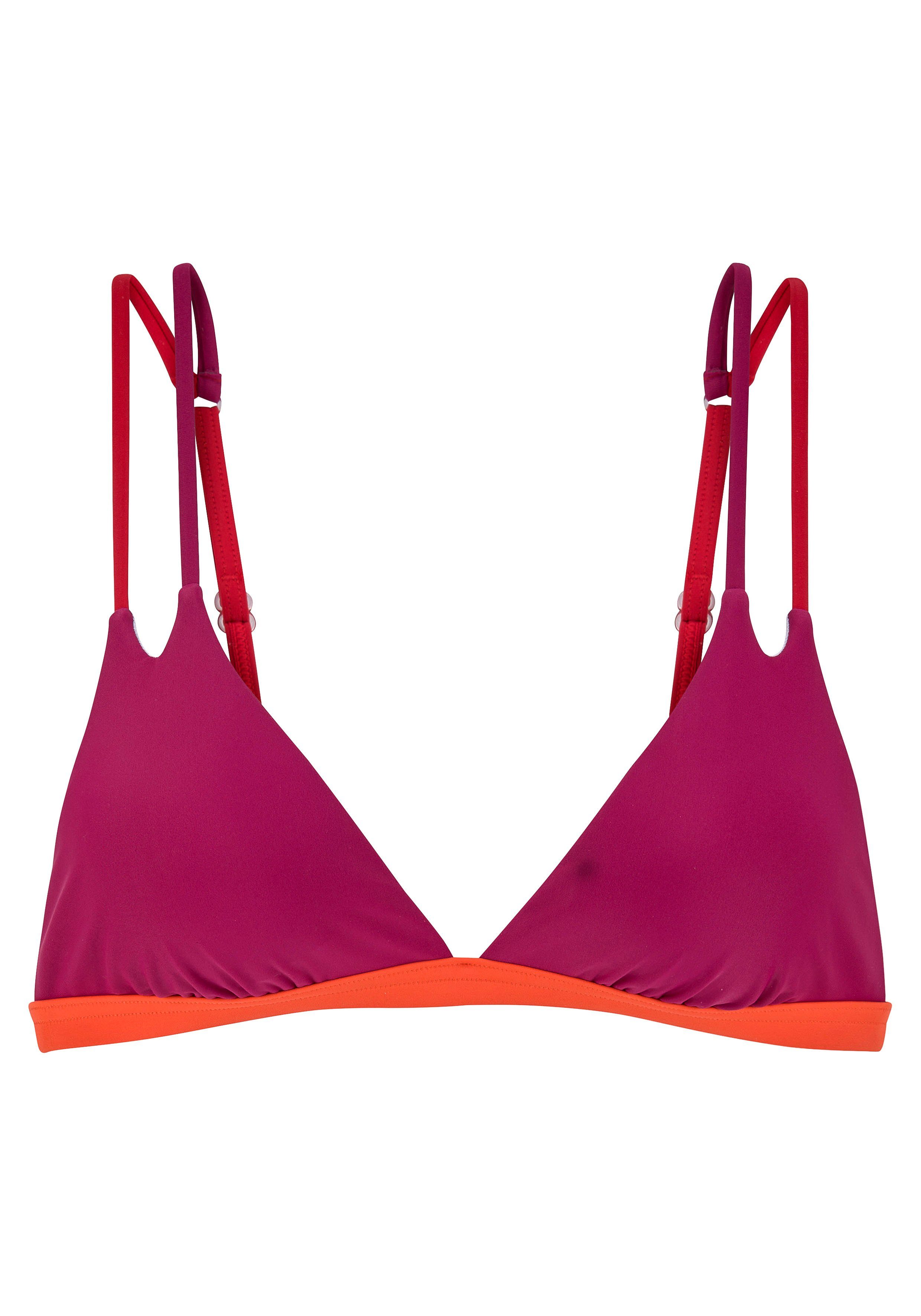 s.Oliver RED LABEL Beachwear Triangel-bikinitop Yella met dubbele schouderbanden en contrastkleurige details dames bikini's maat 34 paars