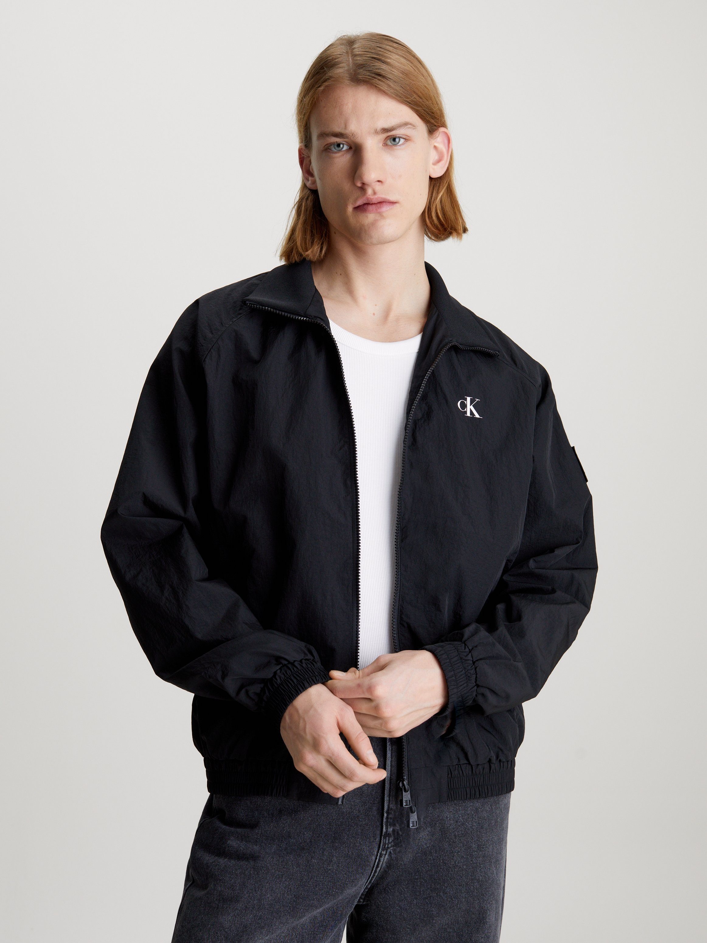Calvin Klein Jeans Sweatjack met labelpatch model 'HARRINGTON'