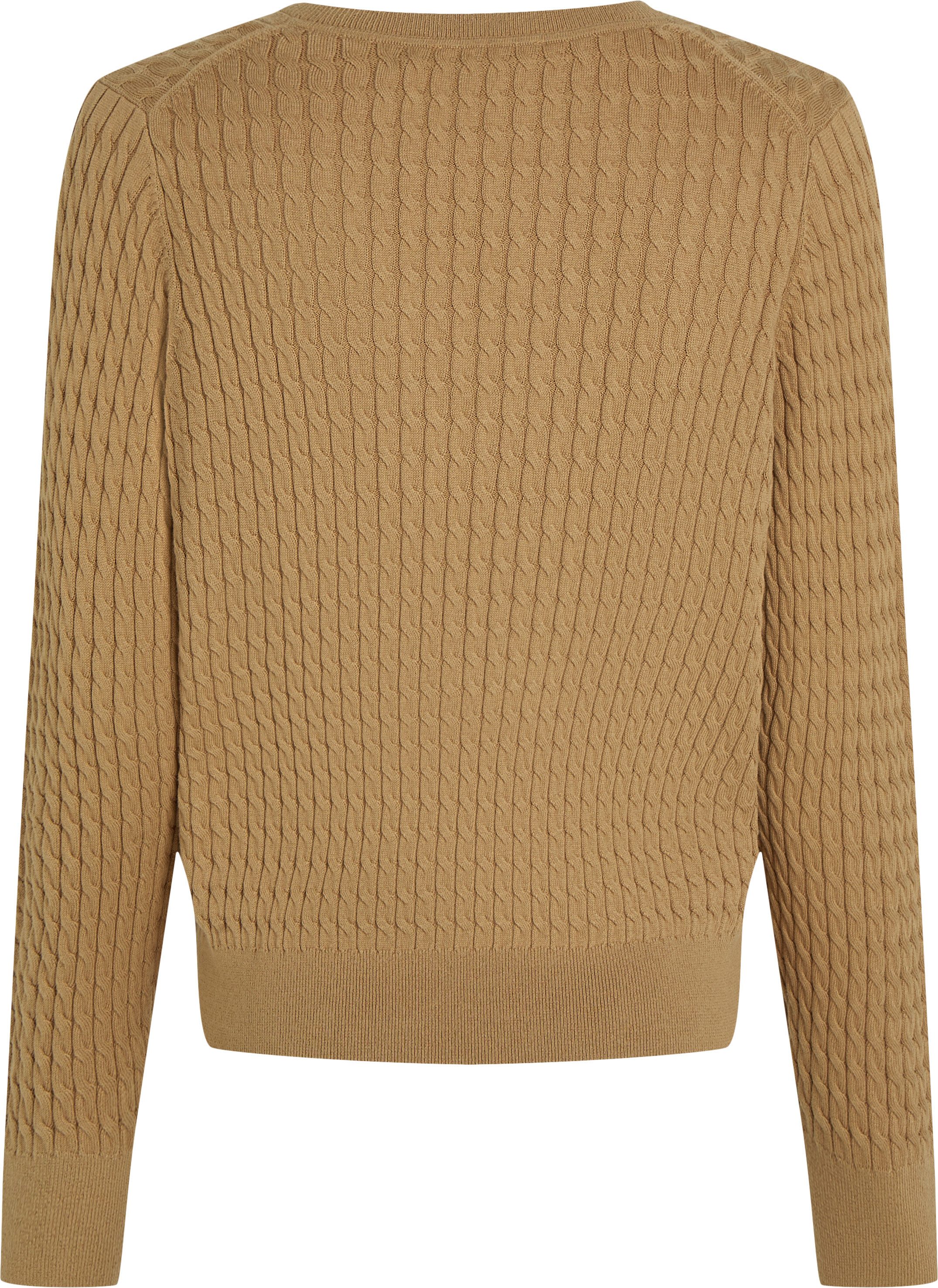 Tommy Hilfiger Trui met V-hals CO CABLE V-NK LS SWT met kabelpatroon, logo-borduursel