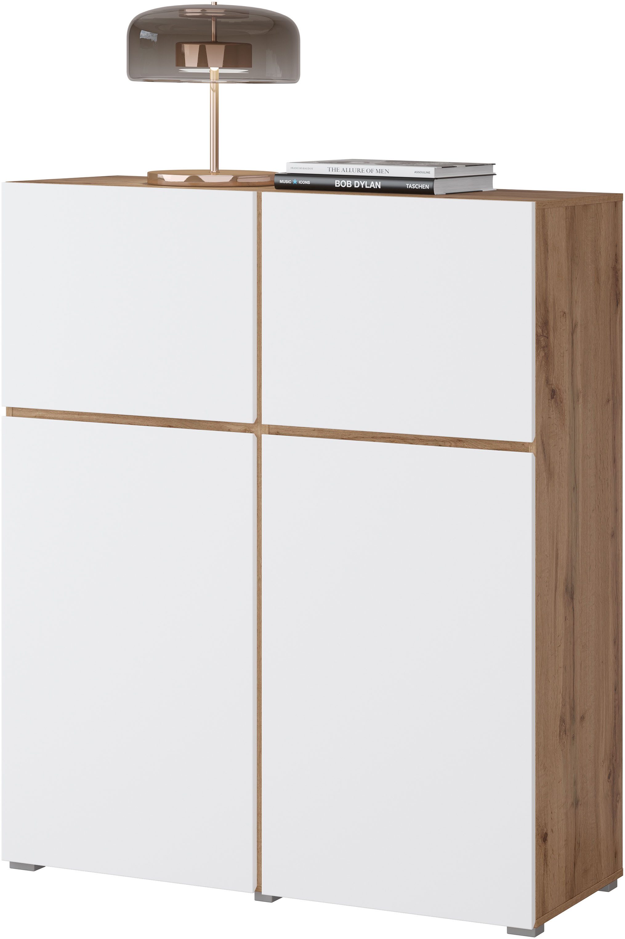 INOSIGN Highboard Cross, moderne greeploze hoge kast met 4 deuren,kast met deur Hoge kast, hoogte 139 cm met veel bergruimte, planken verstelbaar