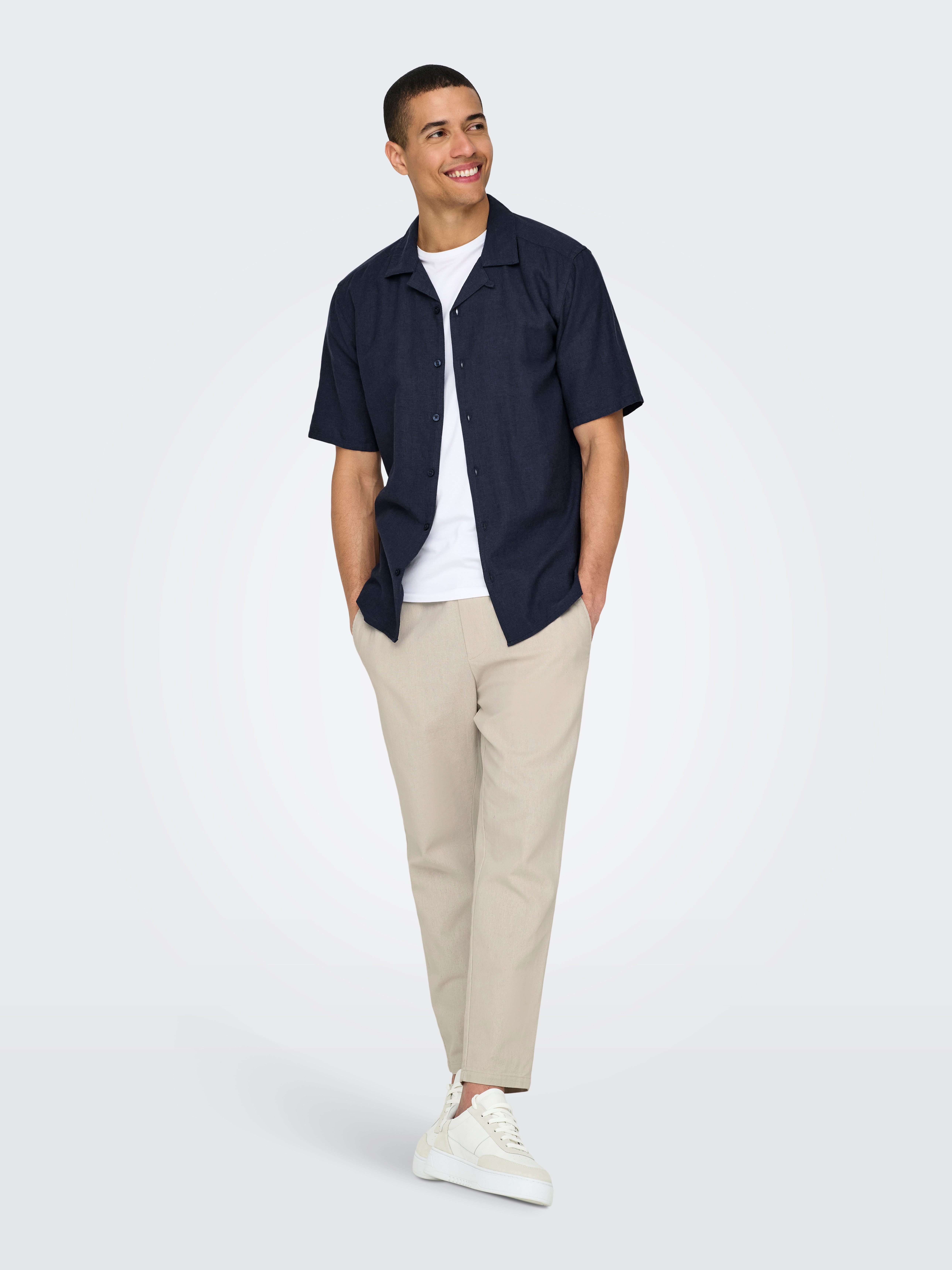 ONLY & SONS Overhemd met korte mouwen ONSCAIDEN SS SOLID RESORT LINEN NOOS