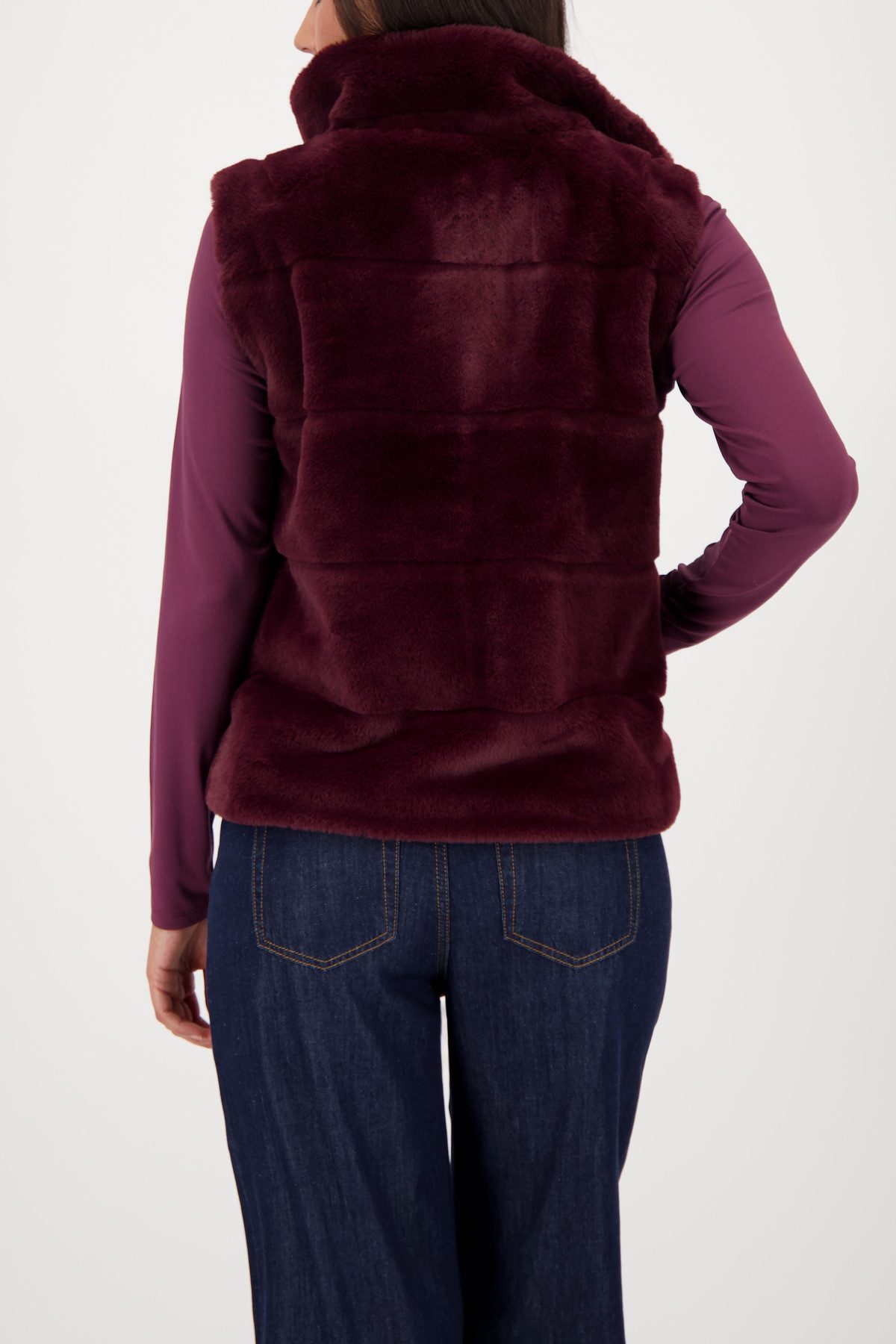 Monari Mouwloos vest van imitatiebont Gilet Basic fake fur Met ronde hals met staande kraag