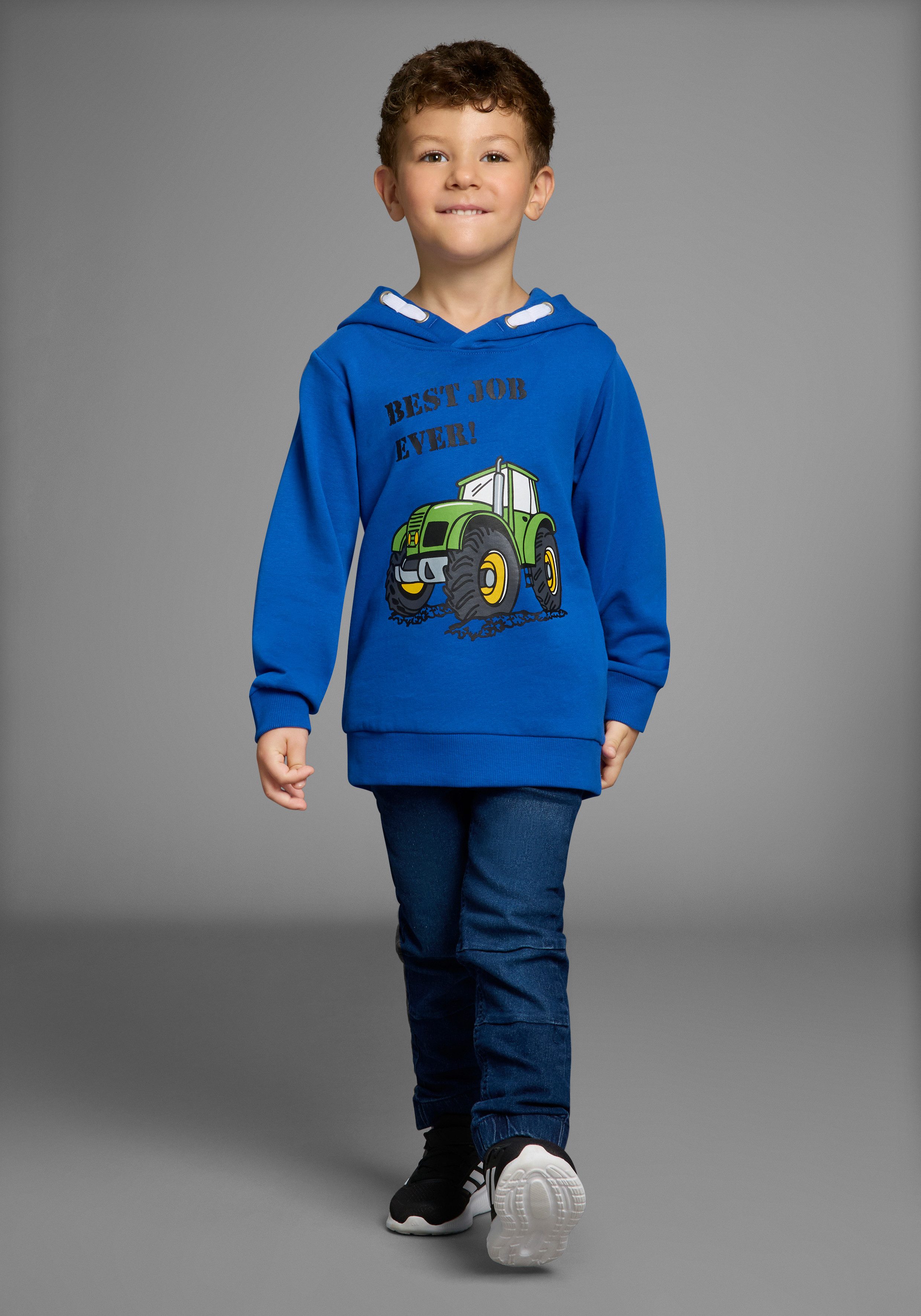 KIDSWORLD Hoodie BEST JOB EVER! Hooded sweatshirt met tractor-print