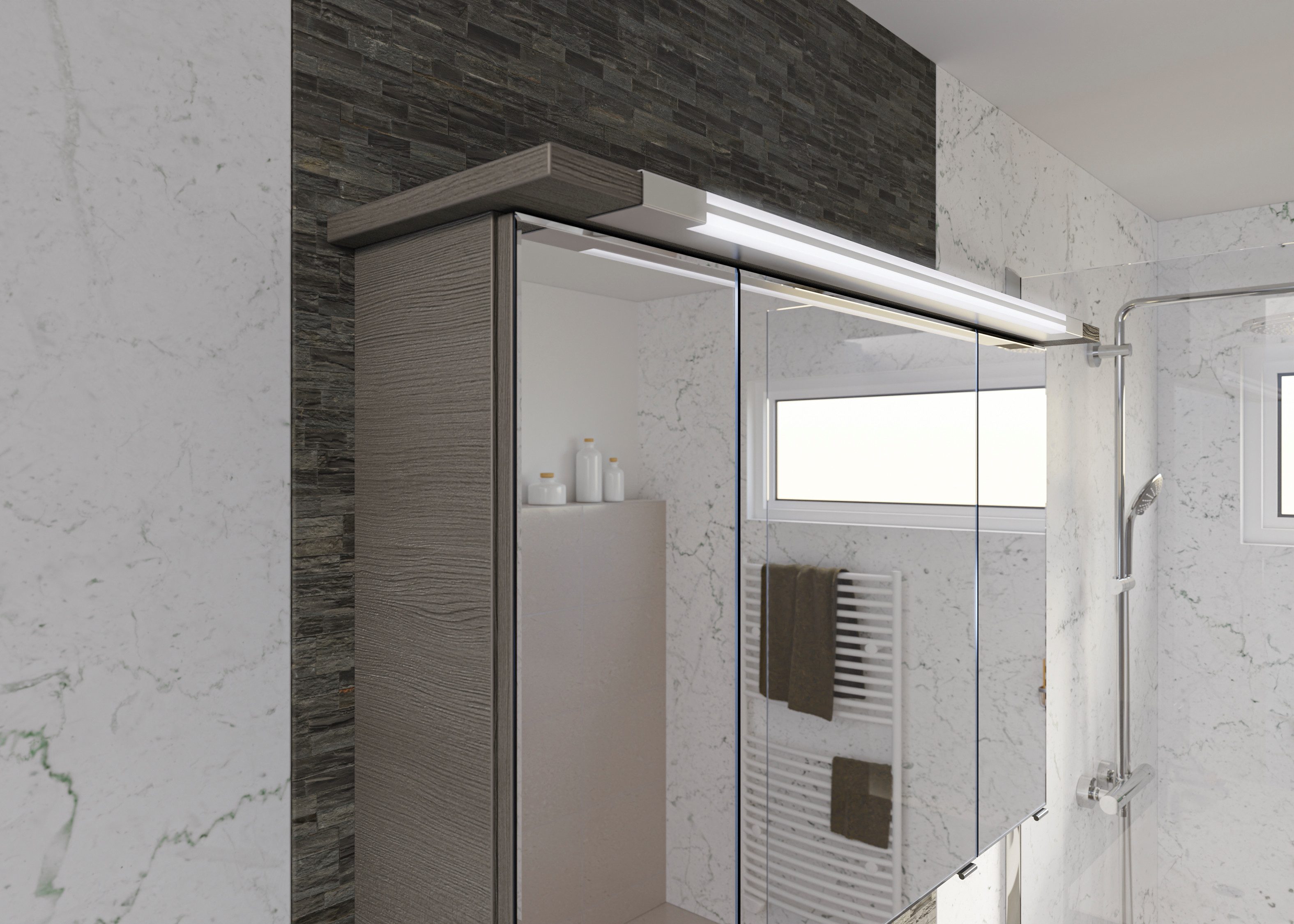 Saphir Badmeubelset Trentino 2-delig mineralen marmer wasbak, spiegelkast met LED-profiel (3 stuks)