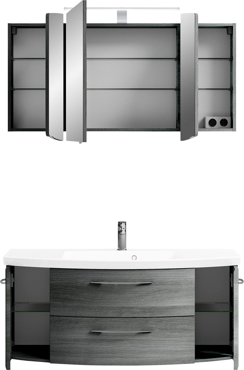 Saphir Badkamerserie Cassca sprint 2-delig mineraalmarmeren wastafel met led-spiegelkast (2-delig)