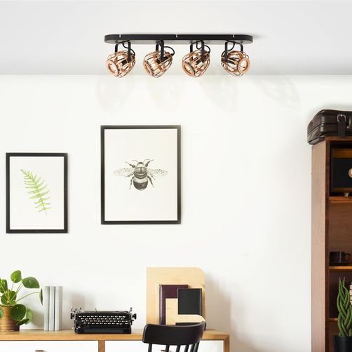 Brilliant Leuchten Plafondspot Nikka 4-vlamig, 20 cm hoogte, 72 cm breedte, e14, metaal/rattan, zwart/natuur (1 stuk)