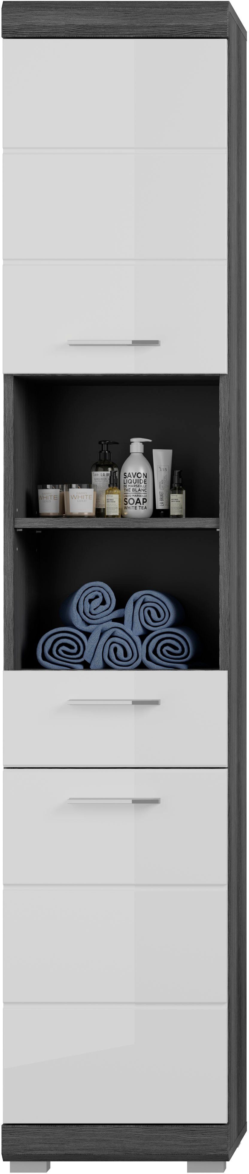 INOSIGN Badmeubelset Siena, 5-delig, bestaande uit: Hoge kast, WBU, spiegel, onderkast, hangkast (set, 5 stuks)