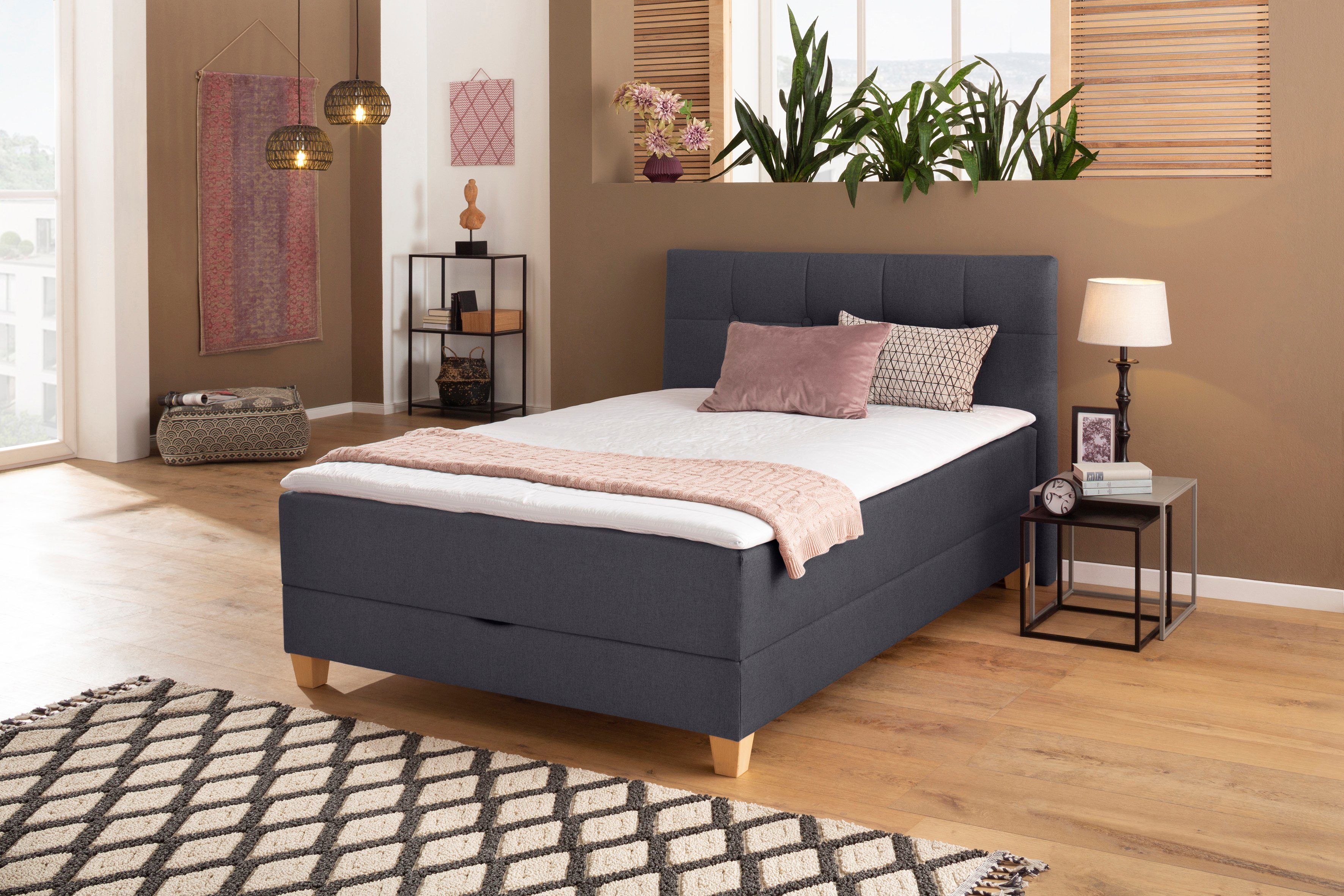 Home affaire Boxspring Lonrai in h2, h3 & h4 en xxl - verlengde 220 cm kiesbaar, incl. topper