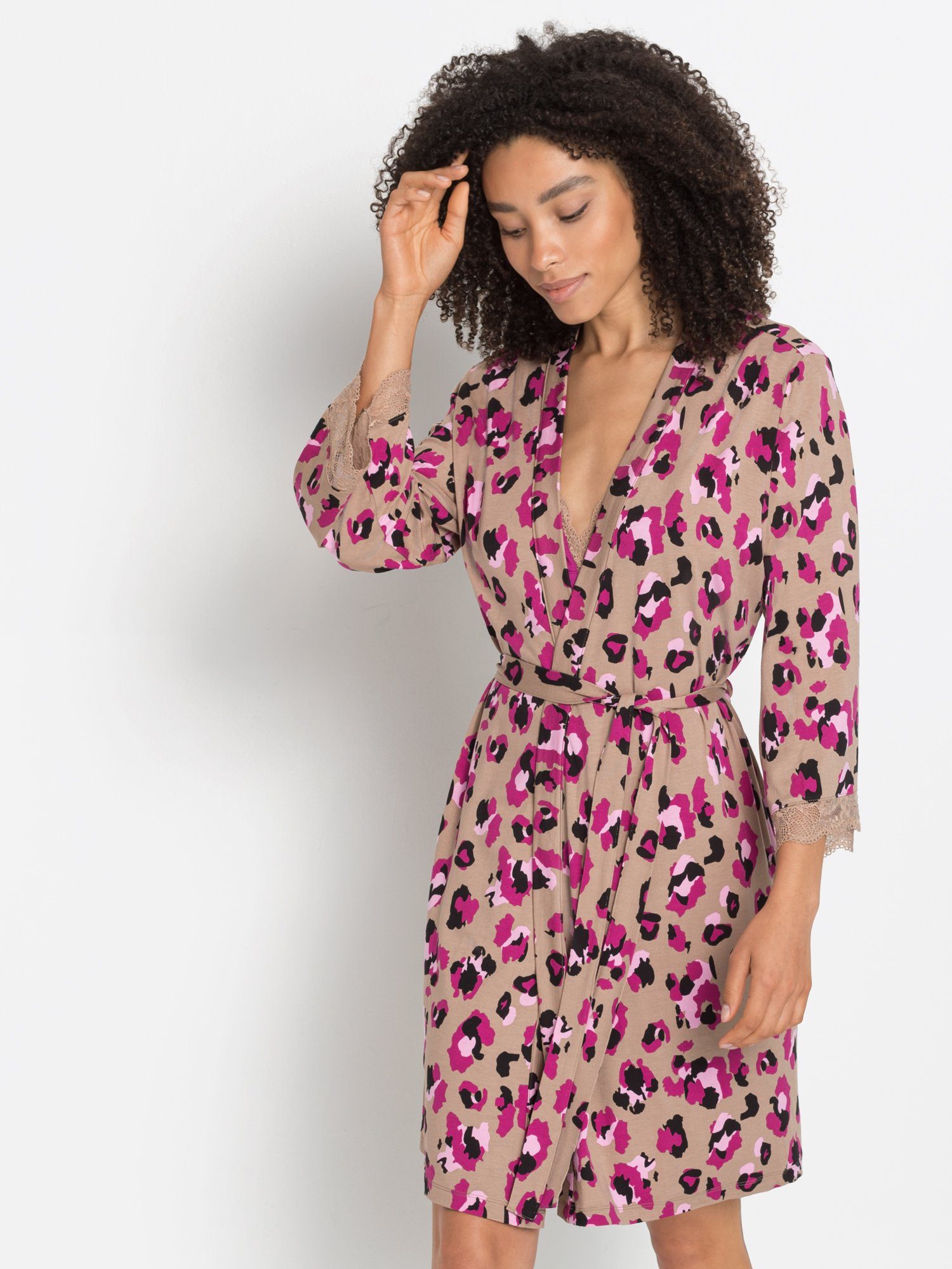 Lascana Kimono met mooie kantdetails (1 stuk) dames kimono's maat 44/46 bruin