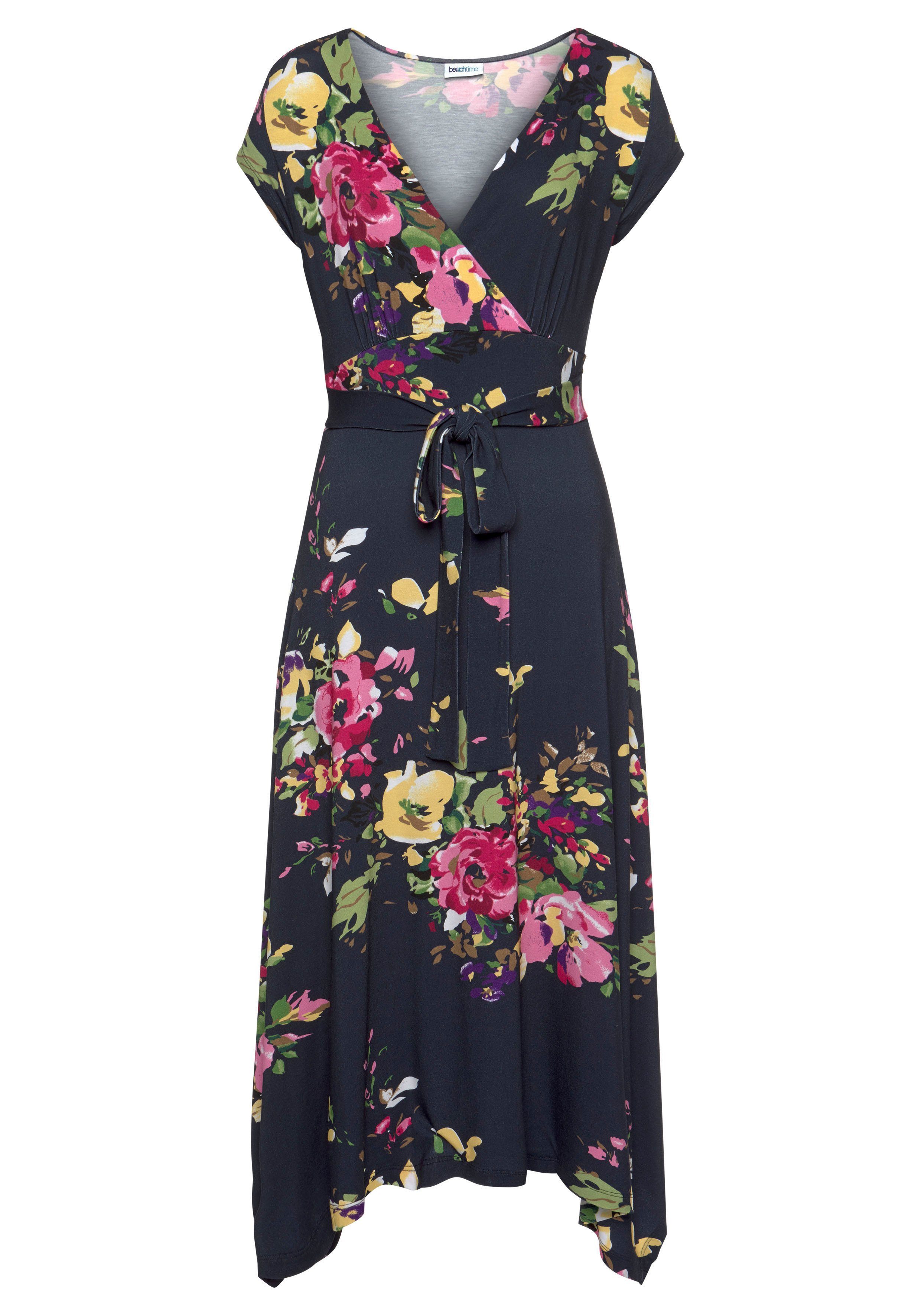 Beachtime Zomerjurk met puntige zoom en strik in de taille, jersey jurk, strandjurk