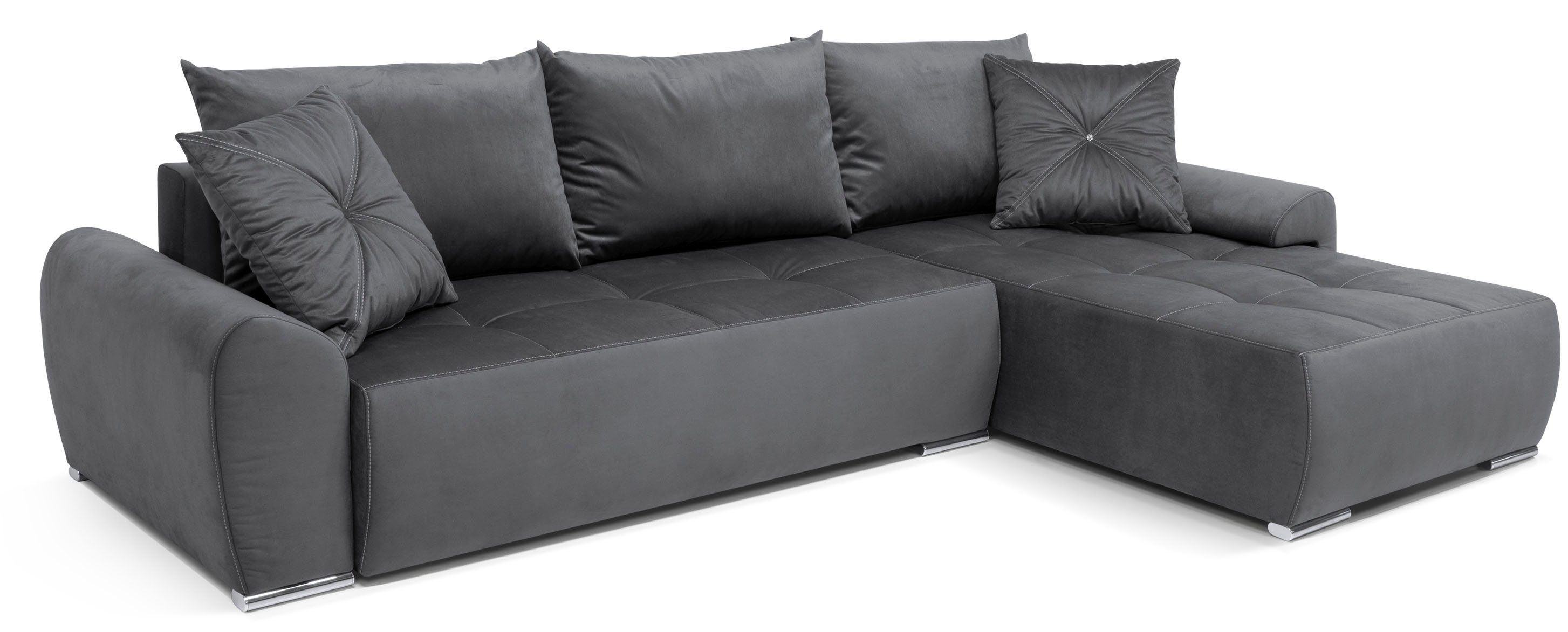 COLLECTION AB Hoekbank Bilbao L-vorm incl. slaapfunctie, bedbox en sierkussens met stras