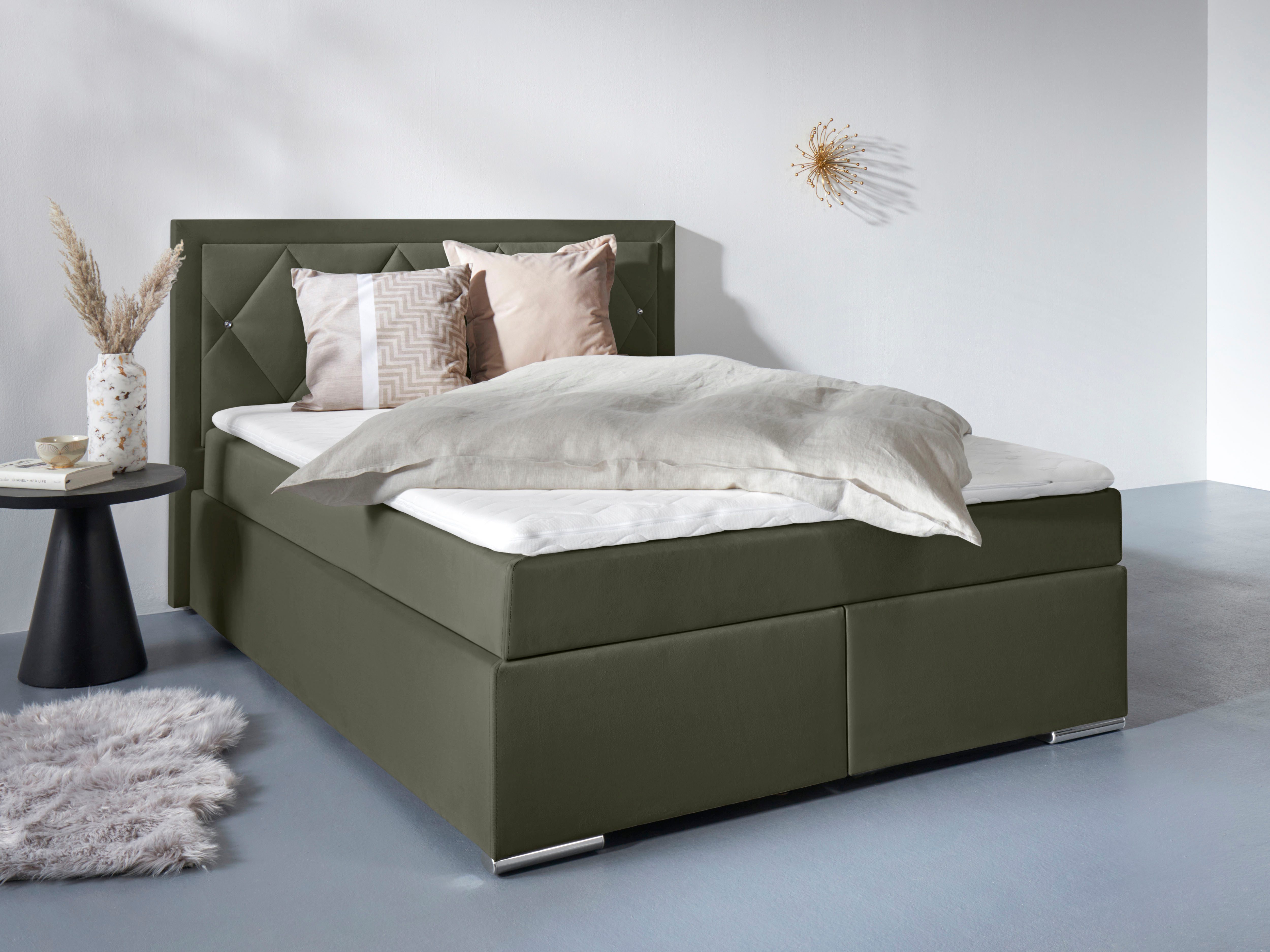 Leonique Boxspring Alfie, bestseller, optioneel met bedlade met strassteentjes in het hoofdbord, h2, h3 en h4 ter keuze