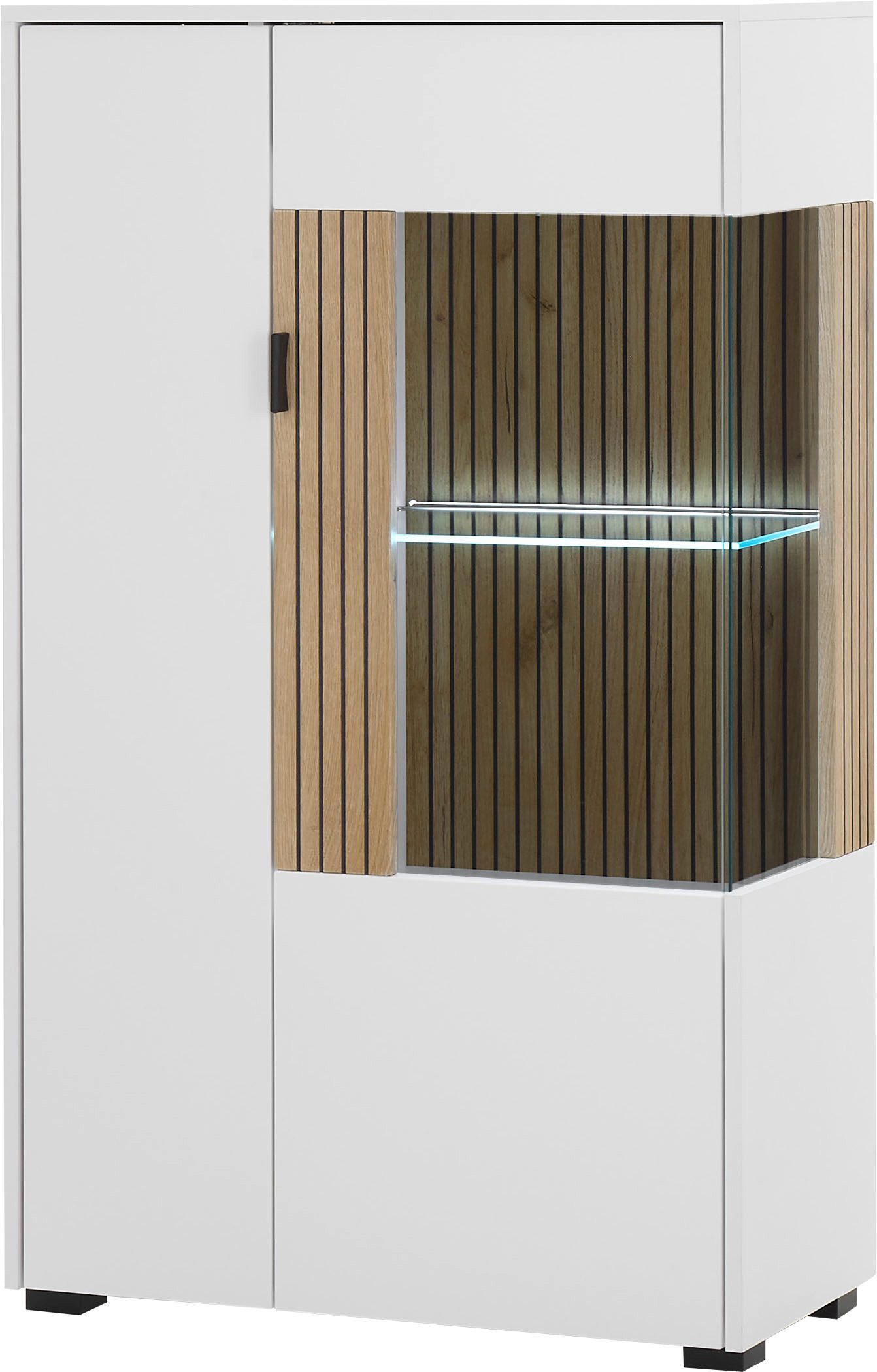 INOSIGN Vitrinekast Hudson, opberg vitrine, staande vitrine in moderne trendkleur, handgrepen van metaal (zwart), hoogte 125 cm