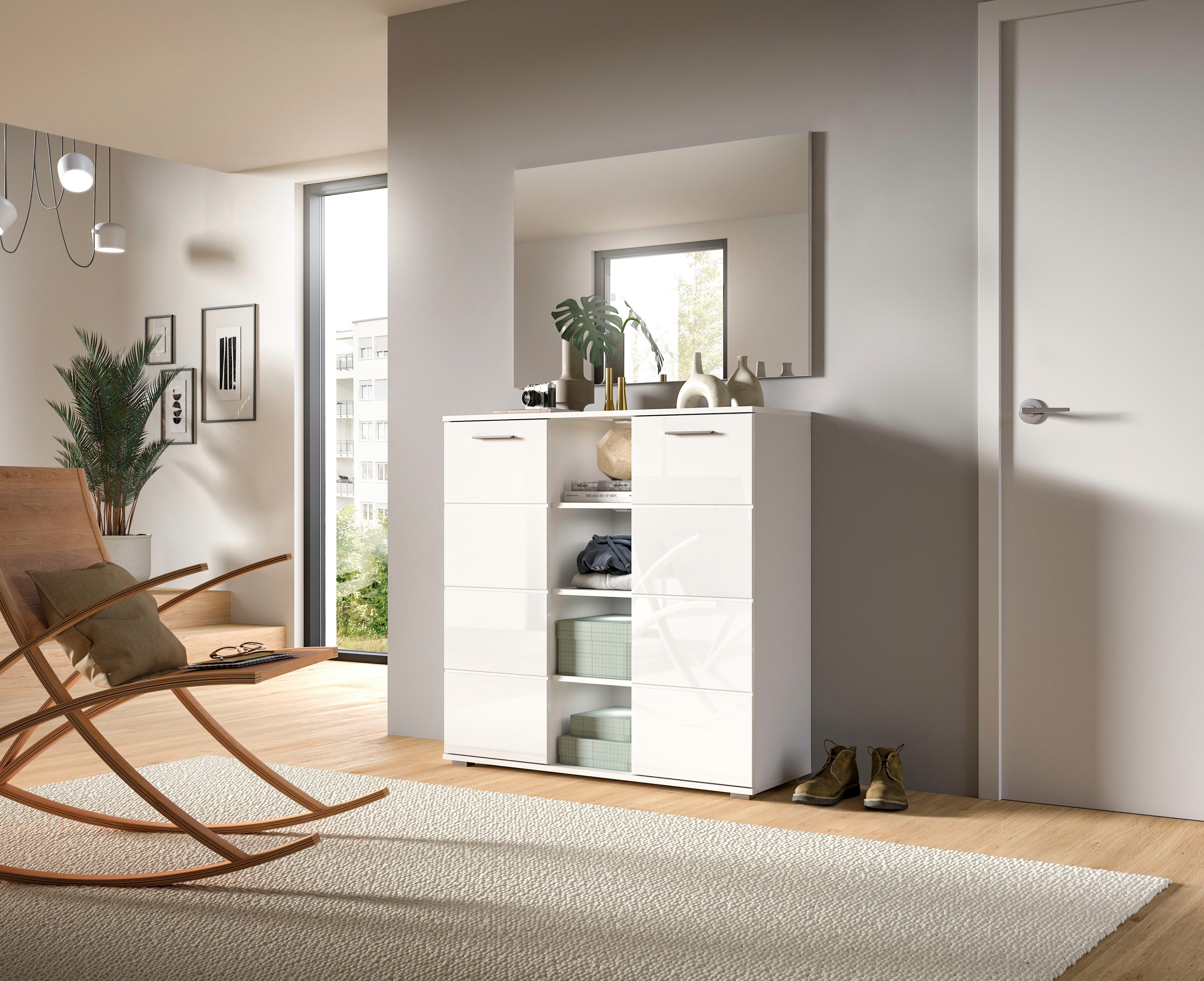 INOSIGN Halmeubelset Valge, Breedte 110 cm, 2-delig Set, bestaande uit: Highboard en Spiegel (2-delig)