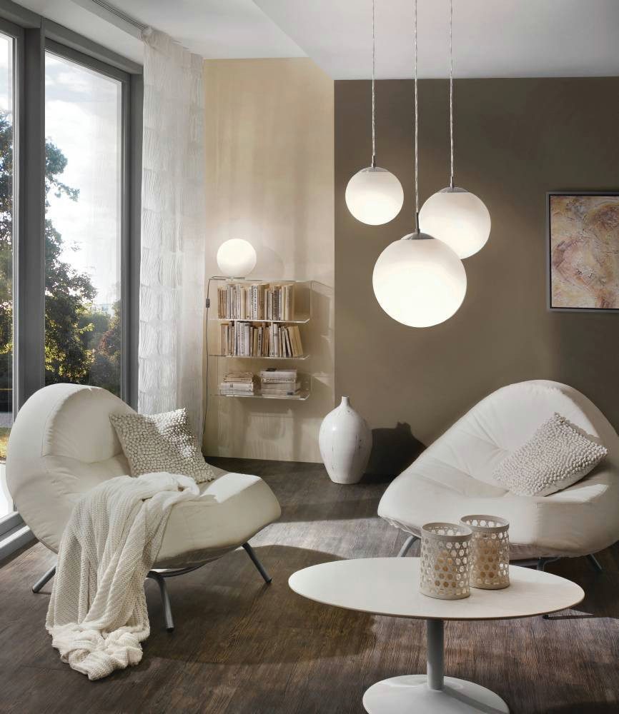 EGLO Hanglamp RONDO hanglamp, metaal in zilver, glas in opaal mat wit, E27