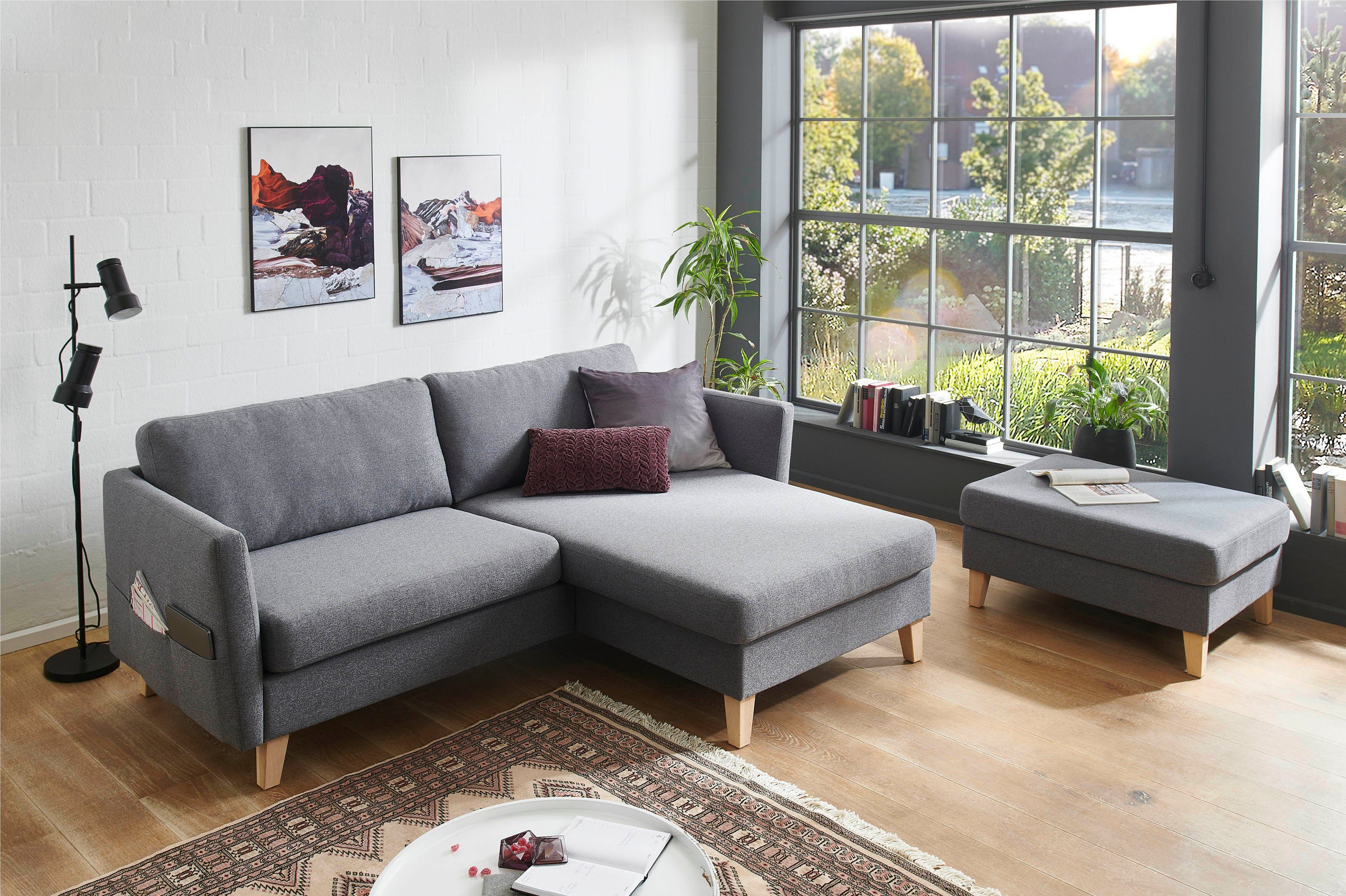 ATLANTIC home collection Hoekbank Mailo L-vorm met zakken opzij, récamier aan beide kanten te monteren, massief houten poten