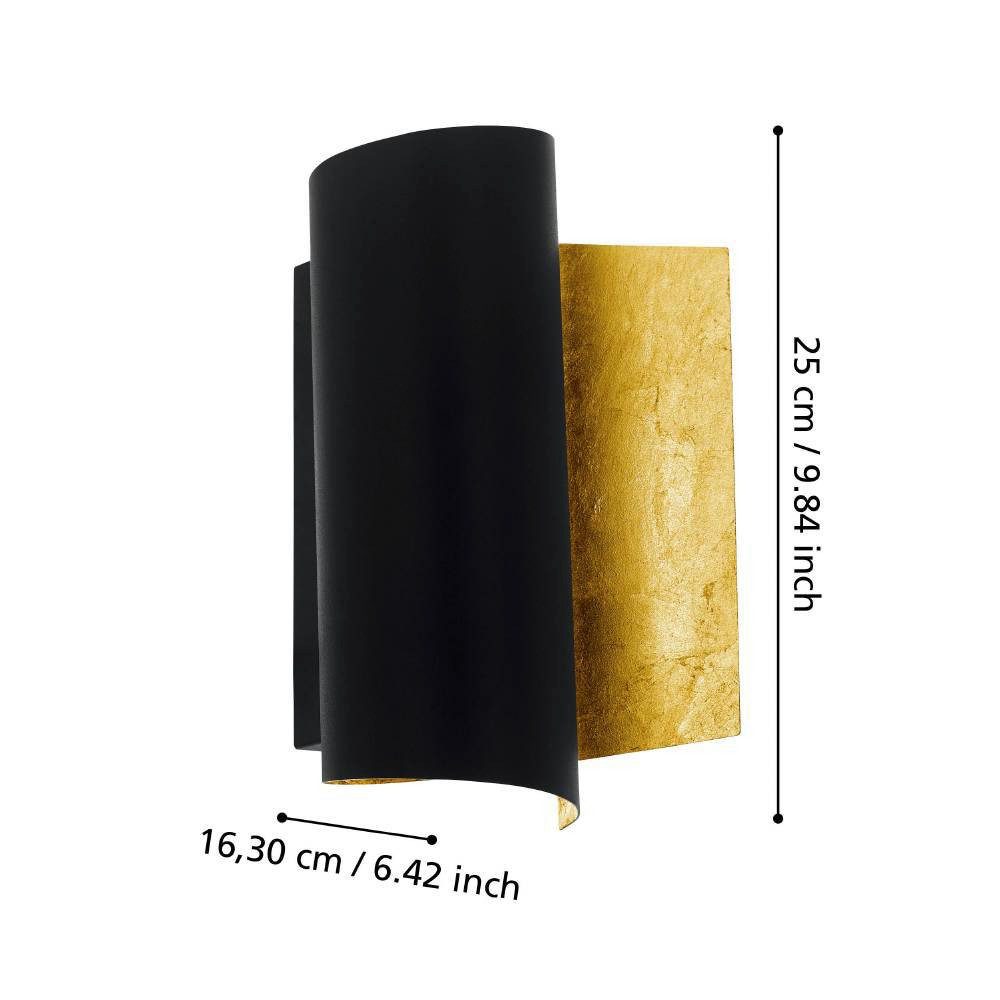 EGLO Wandlamp FALICETTO wandlamp, zwart-goud, metaal, excl. lichtbron E27 Hallamp, Woonkamerlamp, Industrieel, ingedraaid, 16x25x11,5cm (1 stuk)
