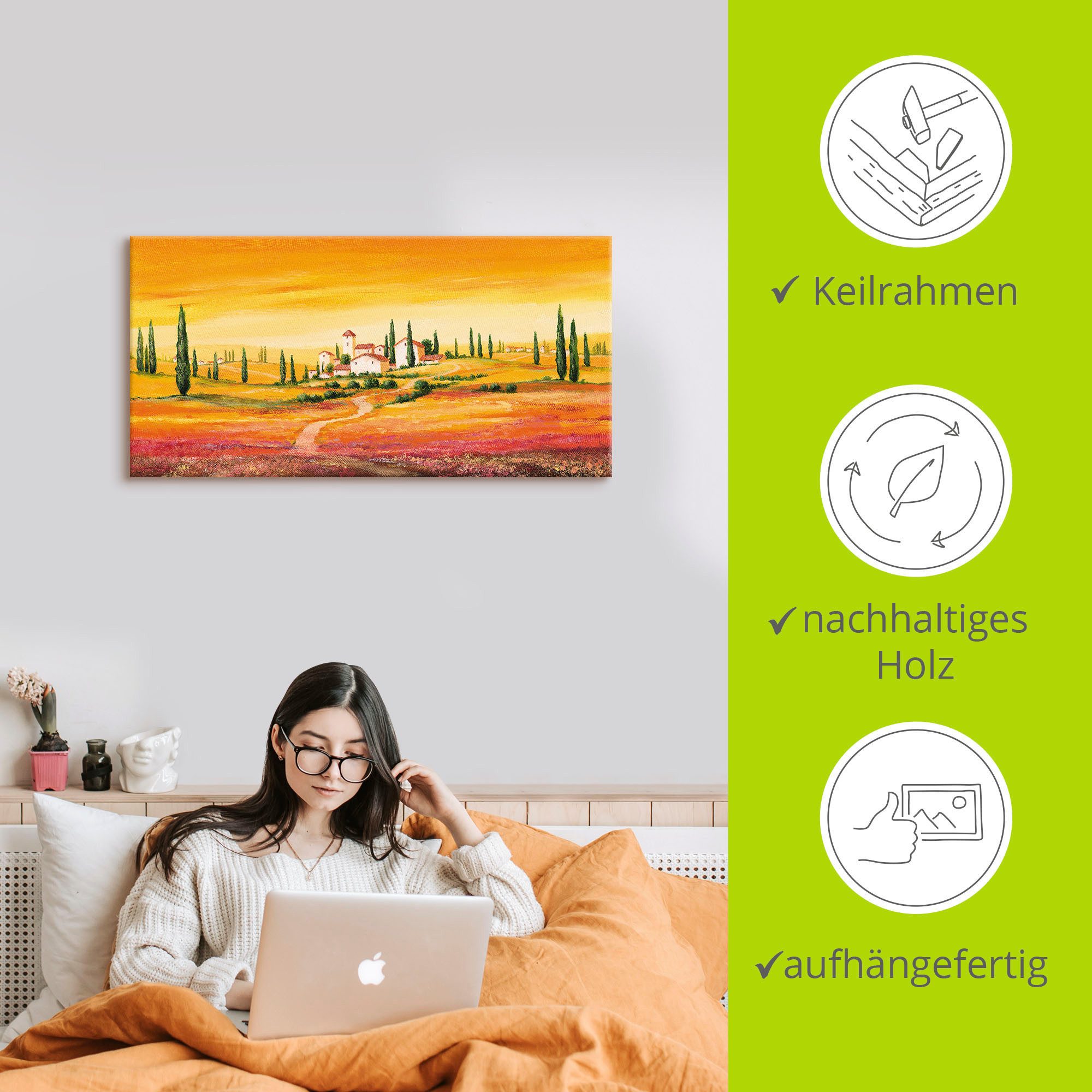 Artland Artprint Schitterend Toscaans landschap als artprint van aluminium, artprint voor buiten, artprint op linnen, poster, muursticker