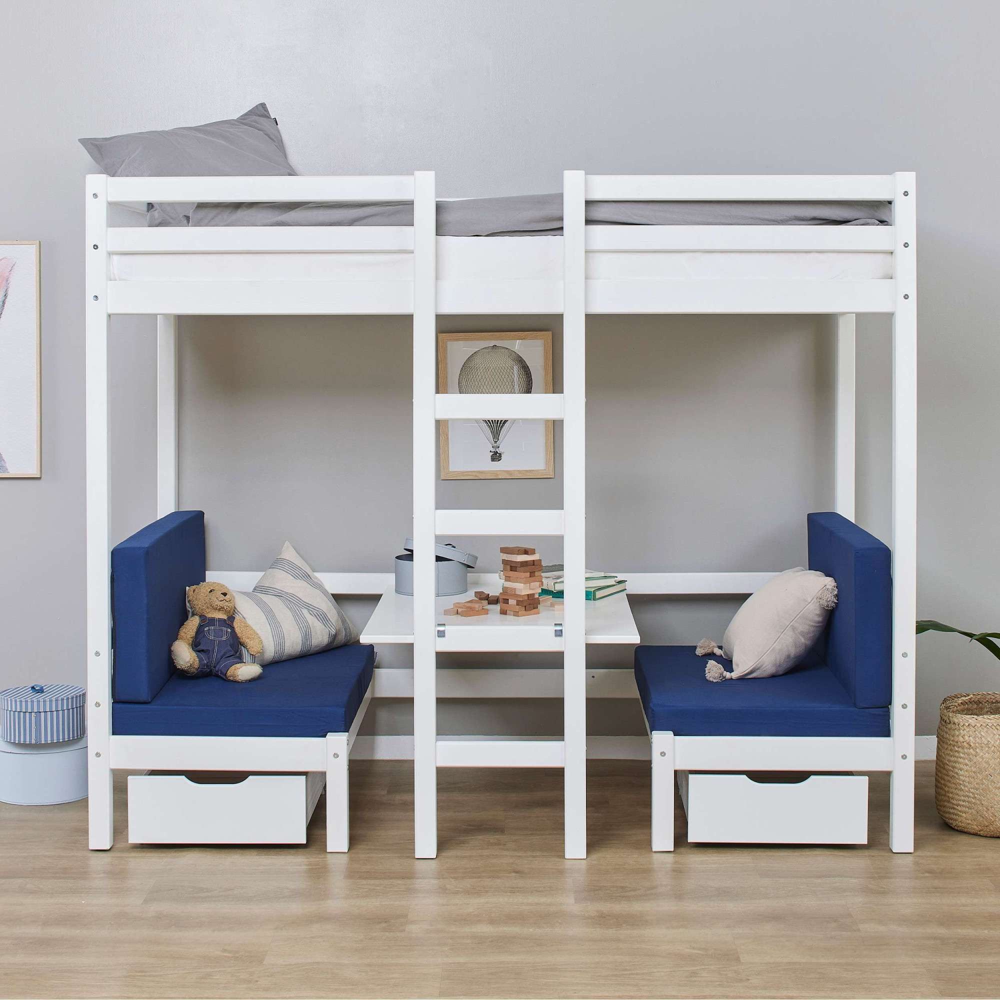 Hoppekids Stapelbed ECO Dream JUMBO hoogslaper, met zitgroep om te bouwen tot stapelbed