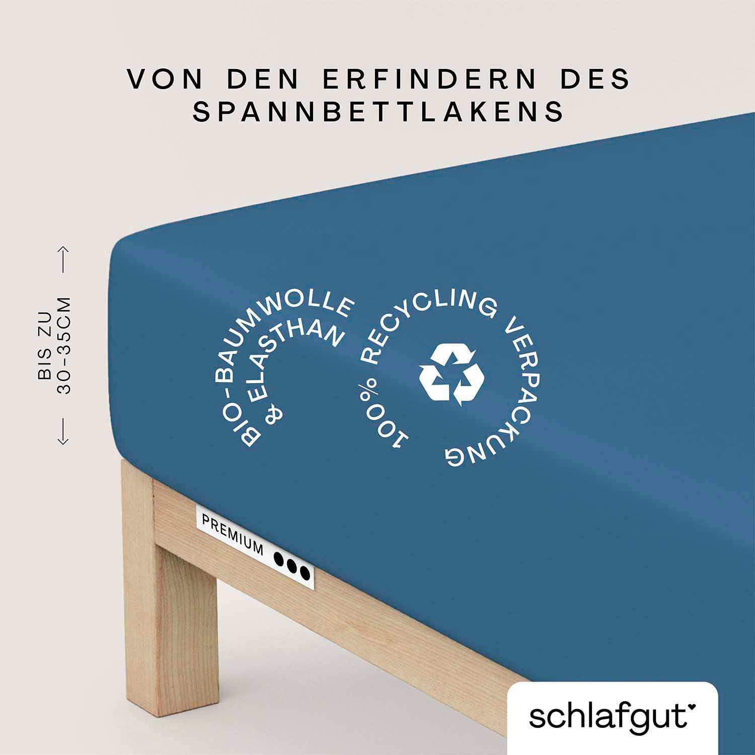 Schlafgut Hoeslaken Premium (1 stuk) hoeslakens maat 180-200 cm x 200-220 cm blauw