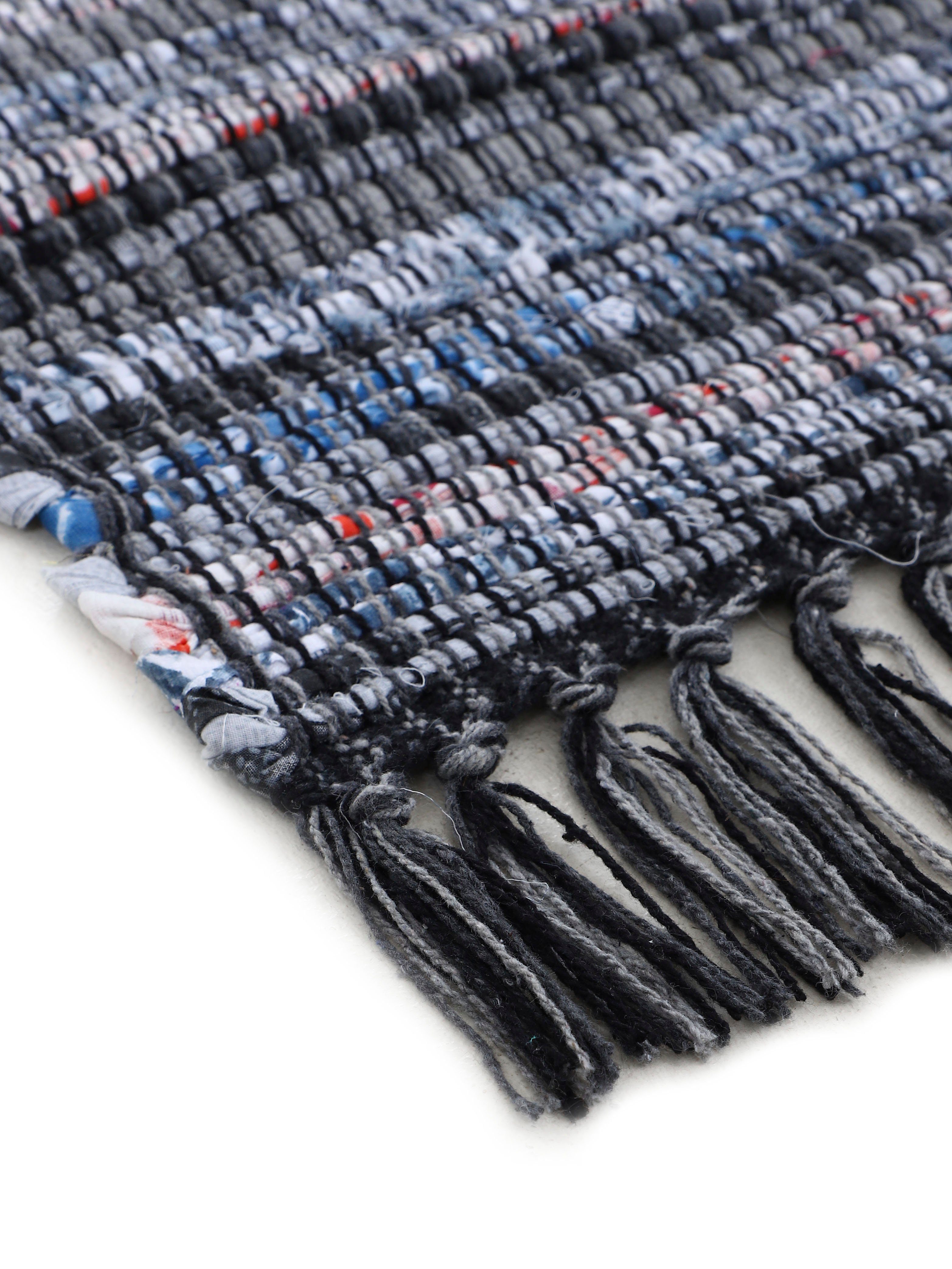 carpetfine Vloerkleed Kelim Chindi, omkeerbaar tapijt handgeweven, patchwork tapijt met franjes, ook verkrijgbaar in loperformaten