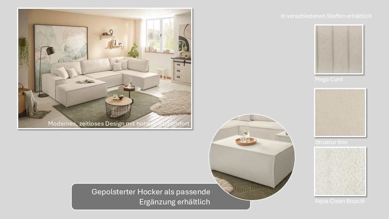 andas Zithoek FINNLEY U-model XXL 329 cm, bedbank, slaapfunctie m. bedkist