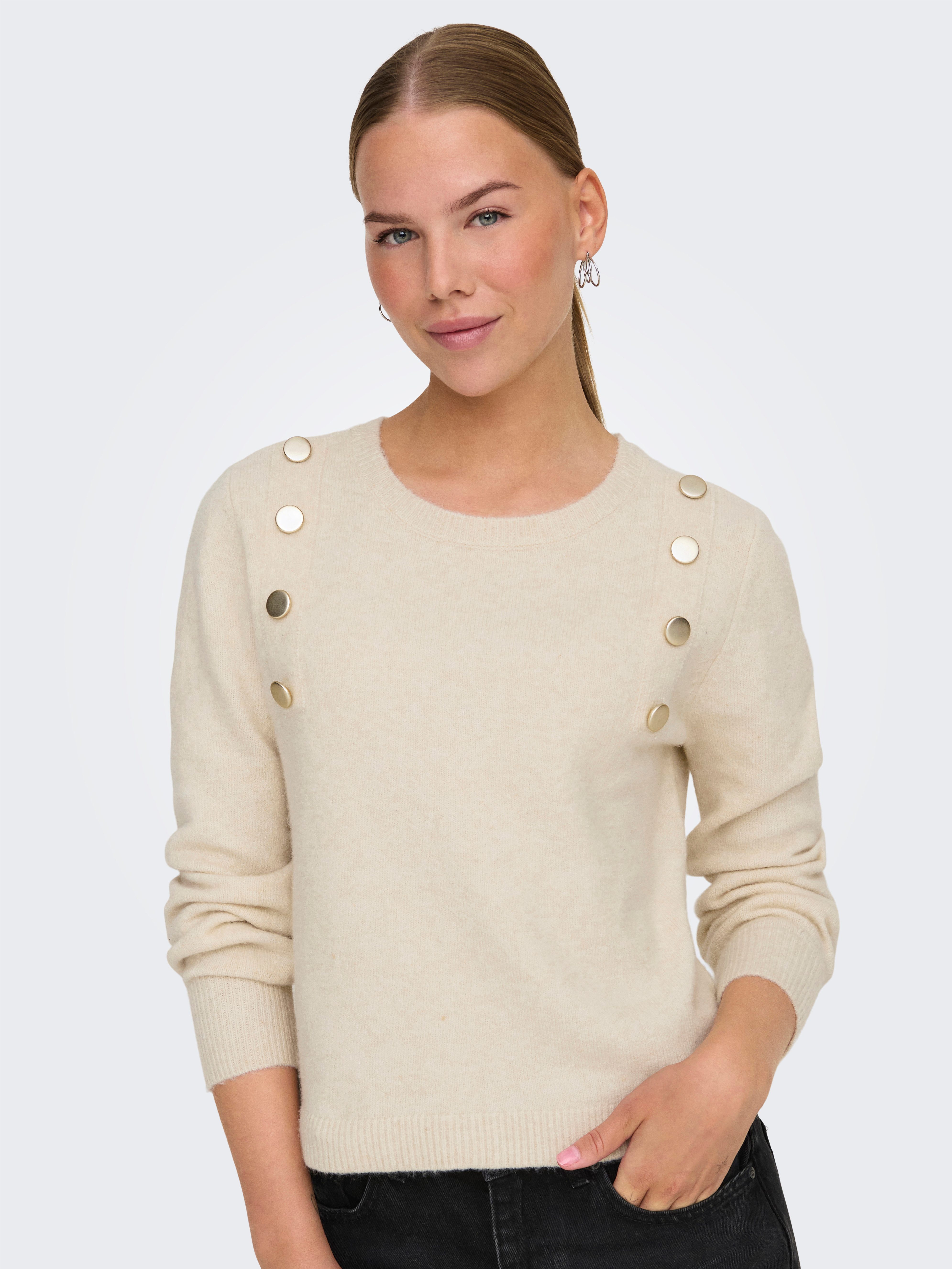 Only Gebreide trui ONLJEANETT LIFE LS BUTTON O-NECK CS KNT