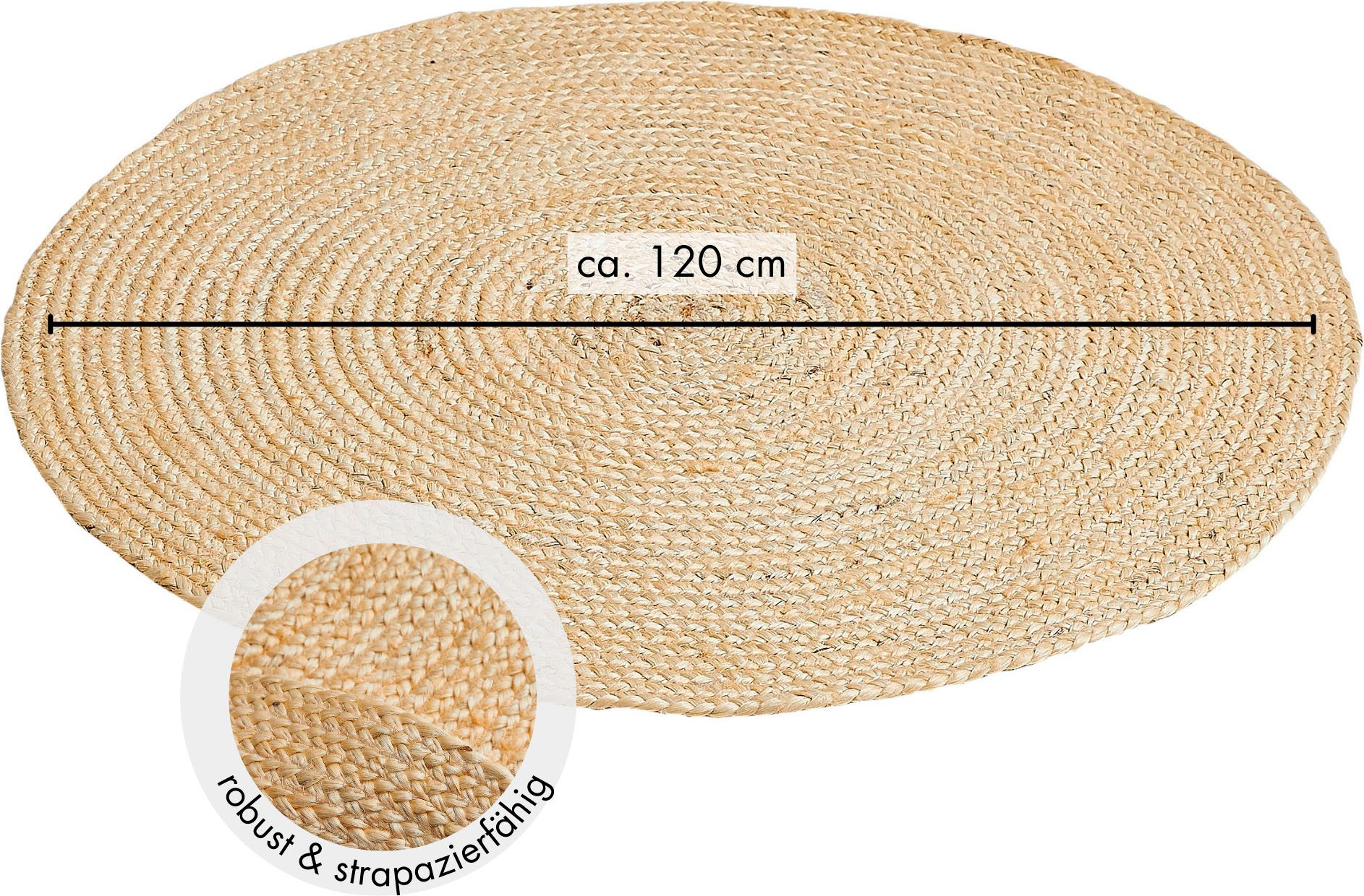 LUXOR living Vloerkleed Ibo, jute tapijt Omkeerbaar tapijt, handgeweven, natuurlijke vezel, Boho-stijl, woonkamer