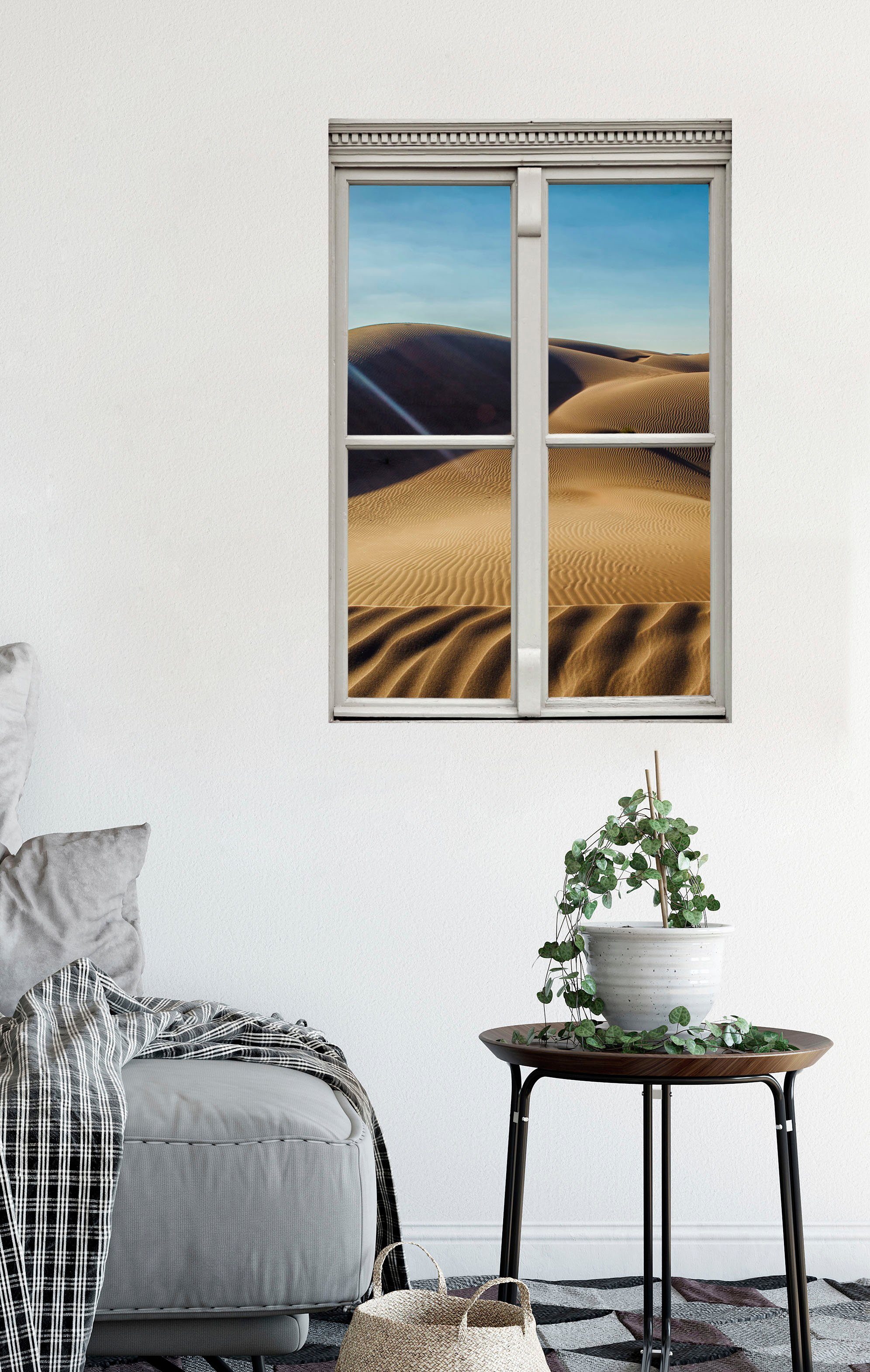 queence Wandfolie Woestijn Muursticker, muurdecoratie, zelfklevend, 3D, raam