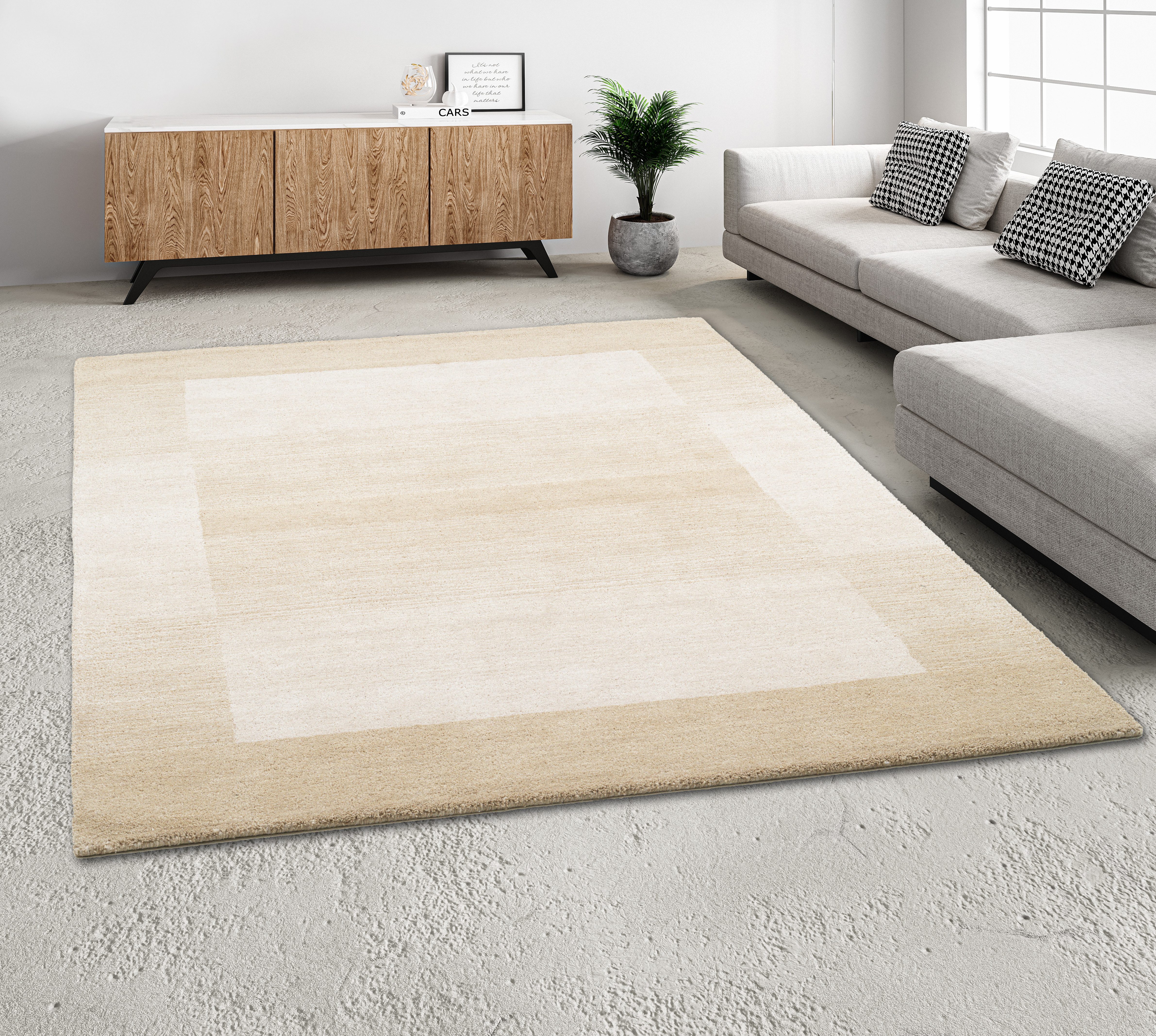 THEKO Wollen kleed Gabbeh super, Handgeweven vloerkleed, randdessin, zuivere wol, met de hand geweven