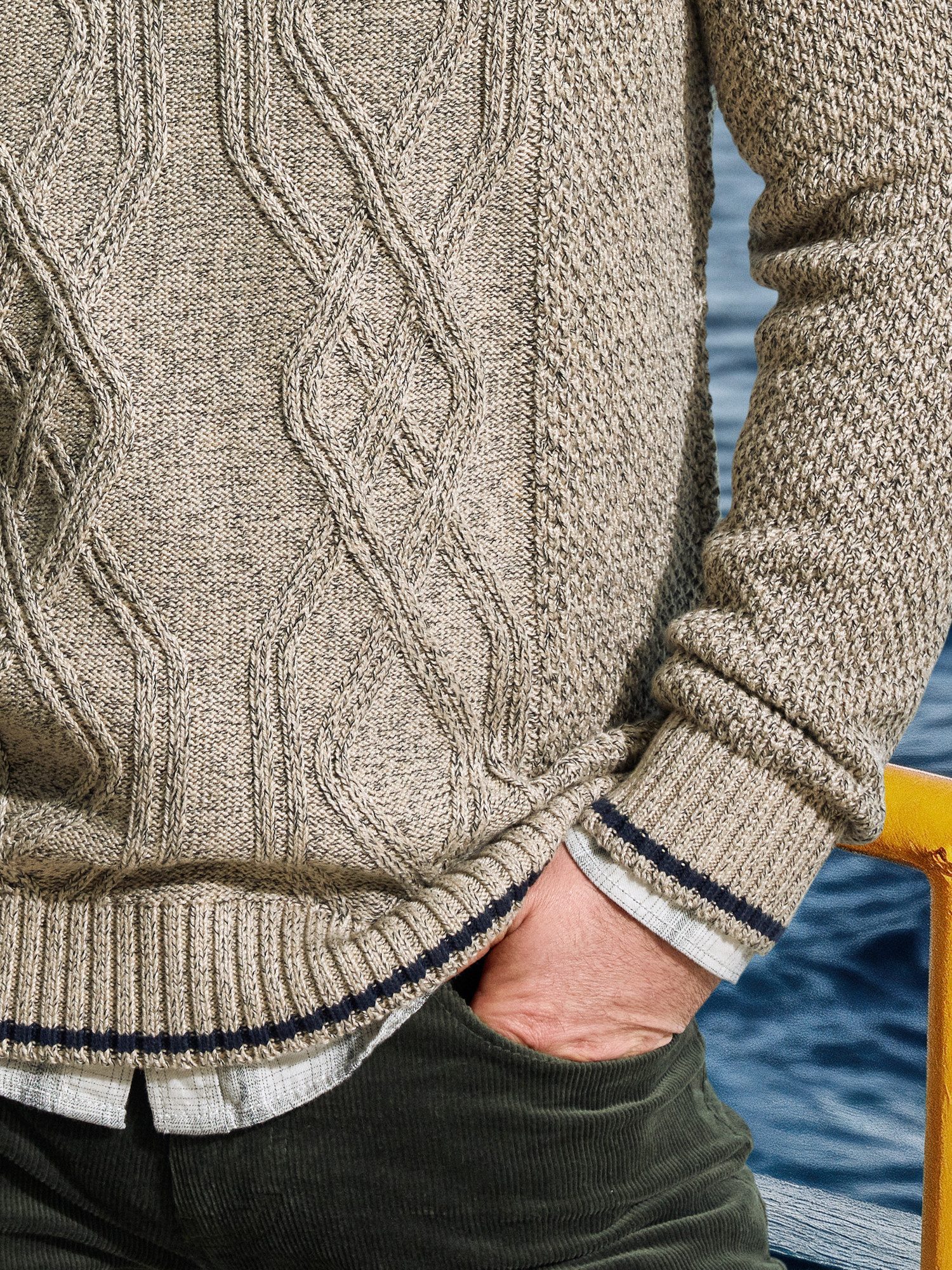 Lerros Gebreide trui LERROS Gebreide pullover met kabelpatroon en Troyerkraag