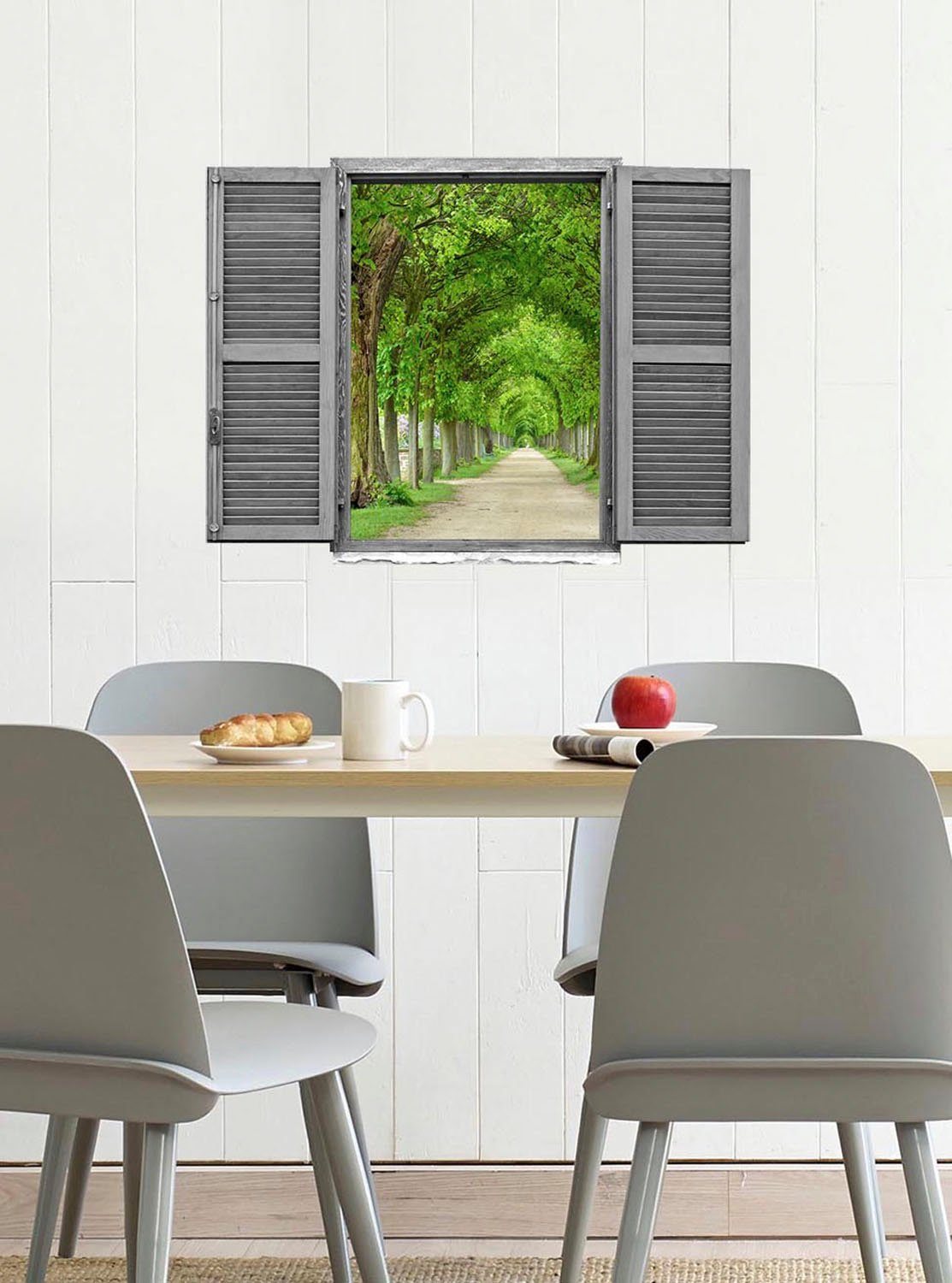 queence Wandfolie Allee Muursticker, muurdecoratie, zelfklevend, 3D, raam (1 stuk)