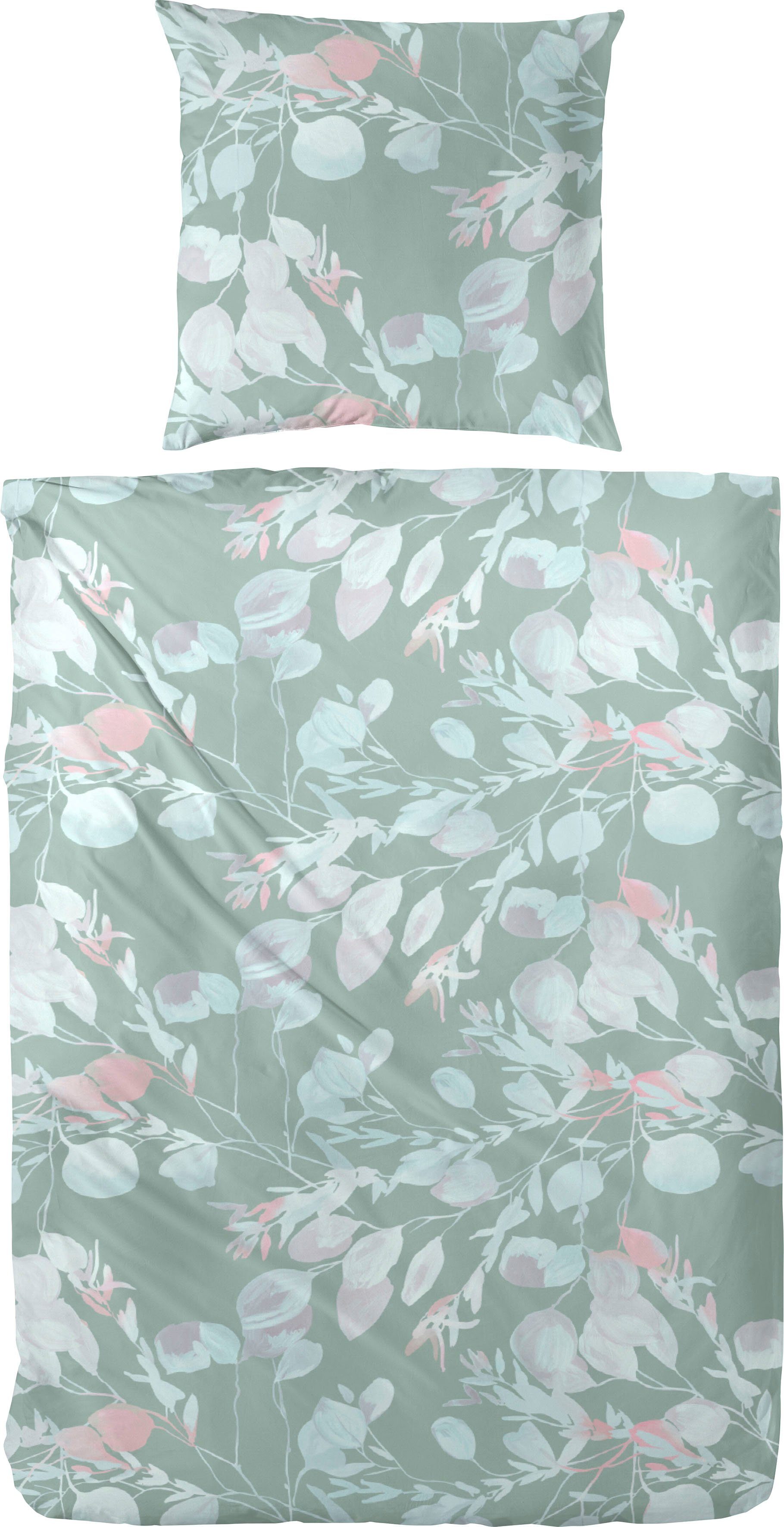 Primera Overtrekset Bio-Renforce Willow met fijne bloemen en bladeren (2-delig) dekbedovertrekken groen