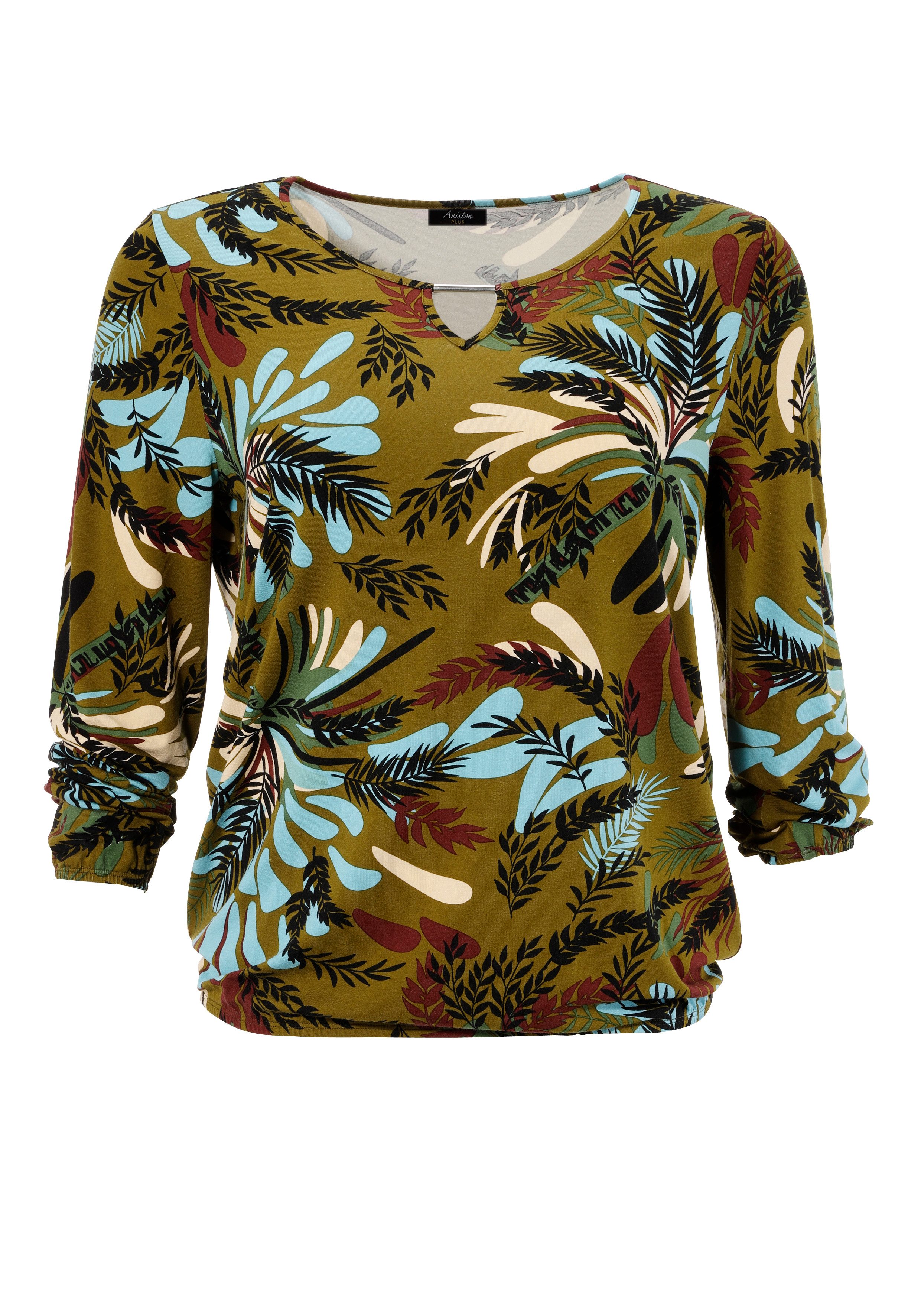Aniston PLUS Shirt met lange mouwen met kleurharmonieuze, grootvlak bladerenprint