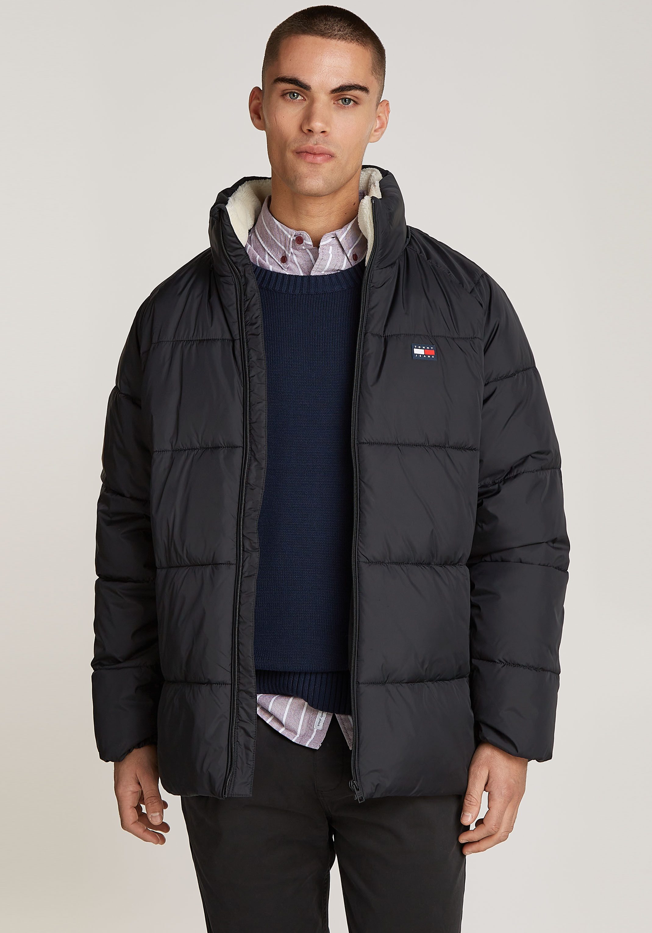 TOMMY JEANS Gewatteerde jas TJM POLY PUFFER EXT Winterjas met staande kraag, gevoerd teddy, binnenzakken heren winterjassen maat XL zwart