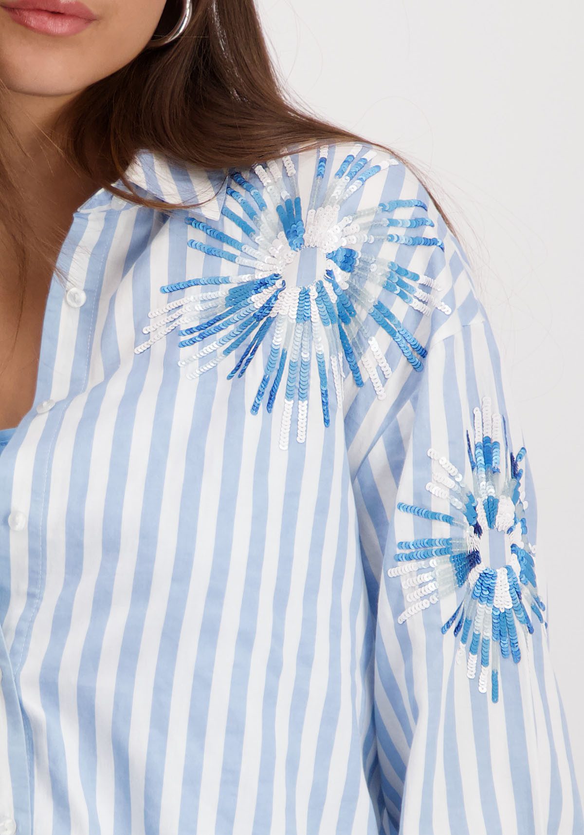 Monari Overhemdblouse met strepen en bloemenborduursel
