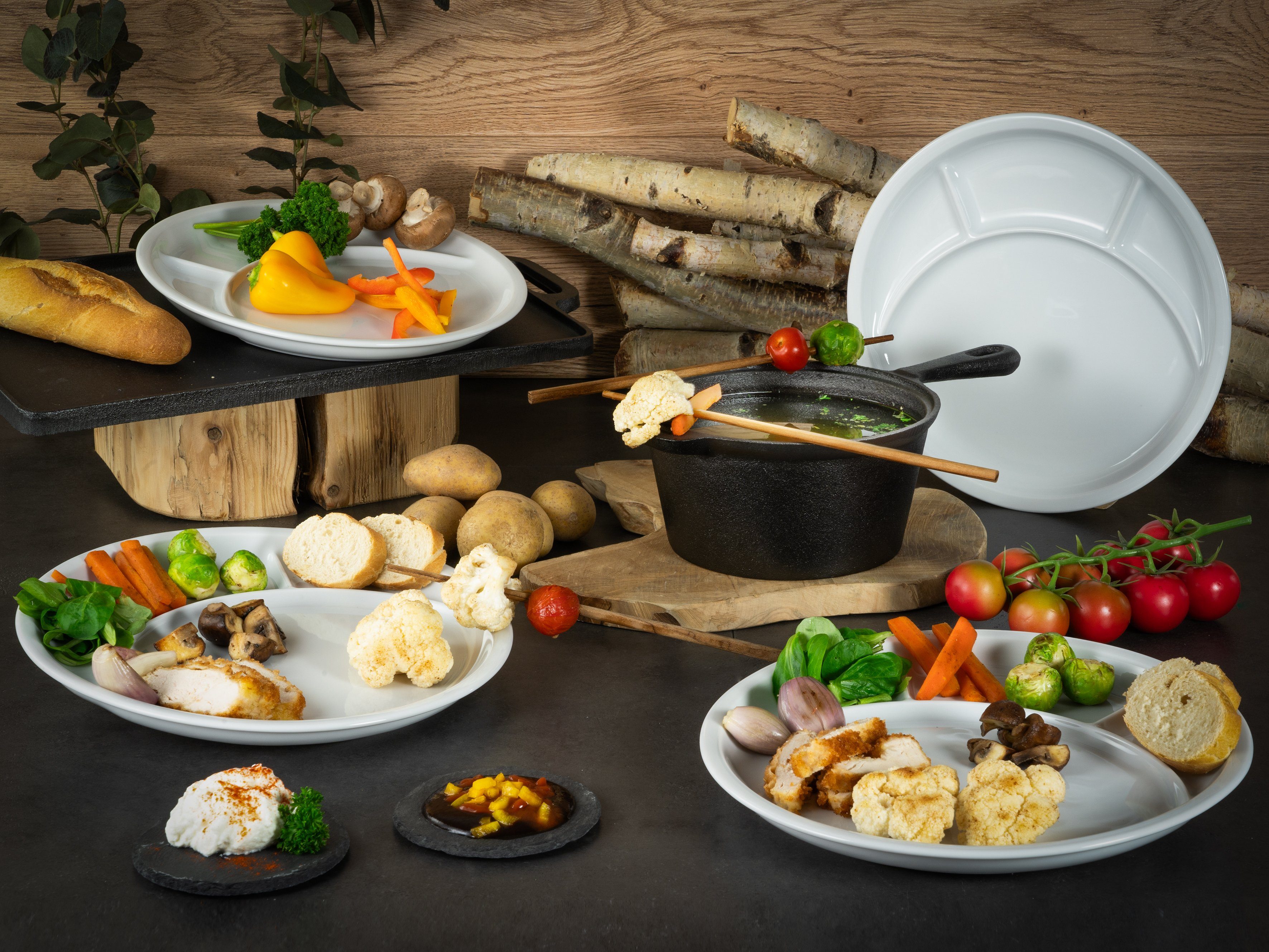 CreaTable Fonduebord Dinerbord universeel Bordenset, 4 personen, porselein, vaatwasserbestendig, made in Europe (set, 4 stuks)
