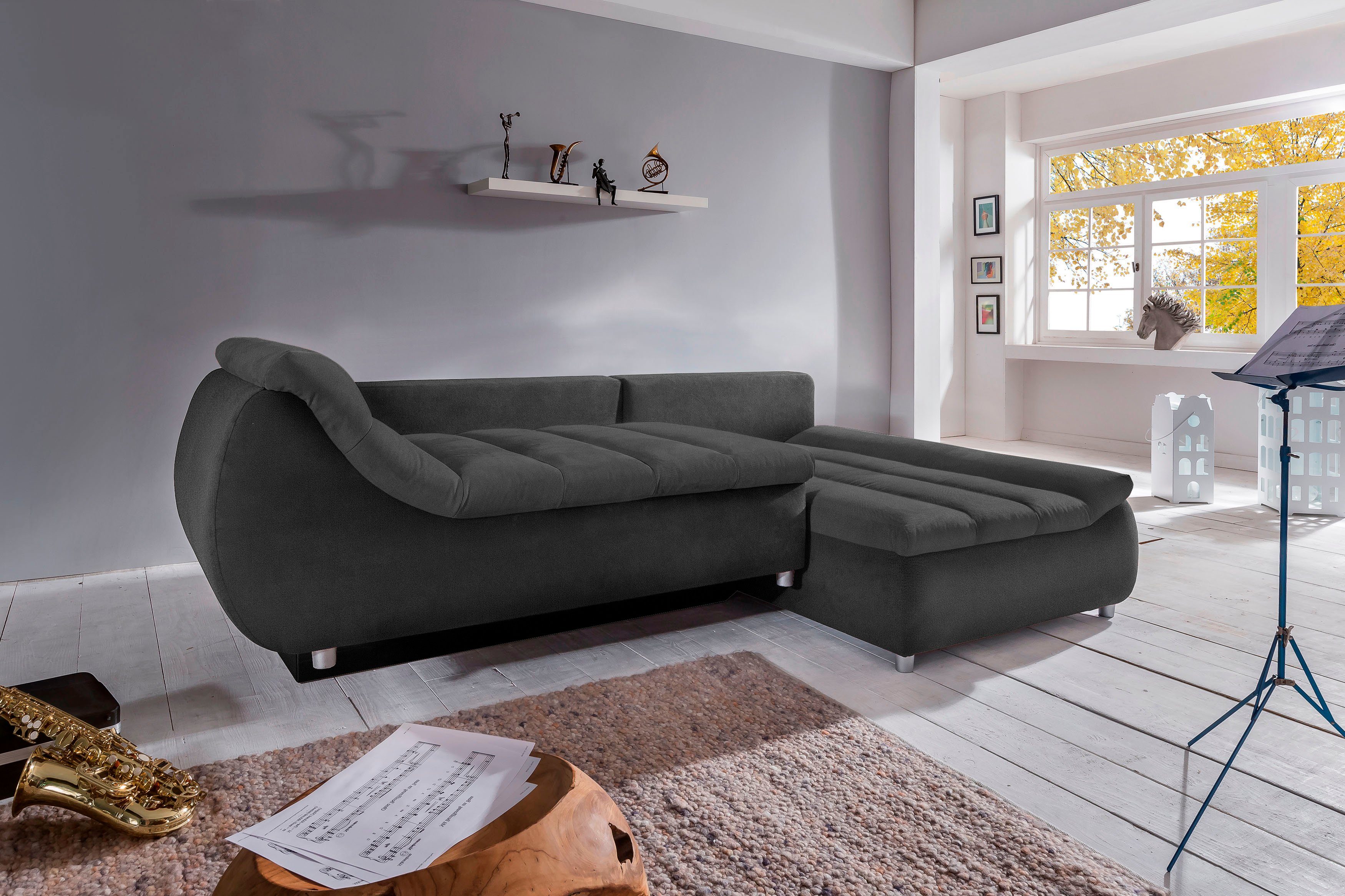 INOSIGN Hoekbank Imola elegant en comfortabel, actuele stiksels in de zitting, L-vorm