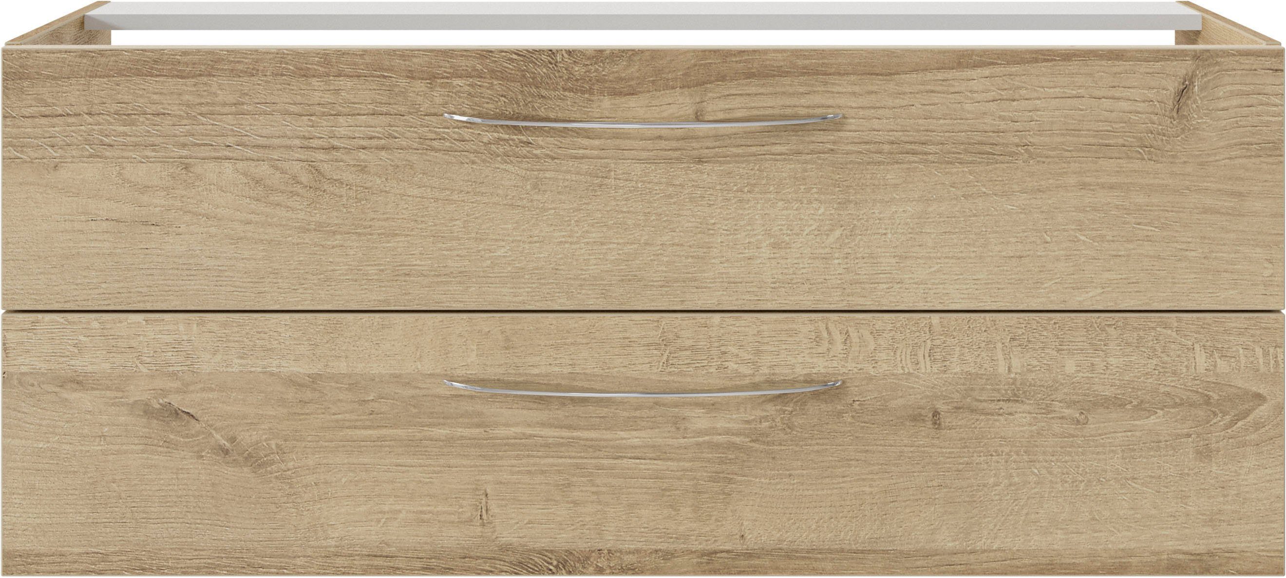 Saphir Wastafelonderkast Serie 4035 twee keramieken opzetwasbakenk met onderkast, 118 cm breed Wastafelmeubel, 2 laden, inclusief ladedempers, grepen glanzend chroom